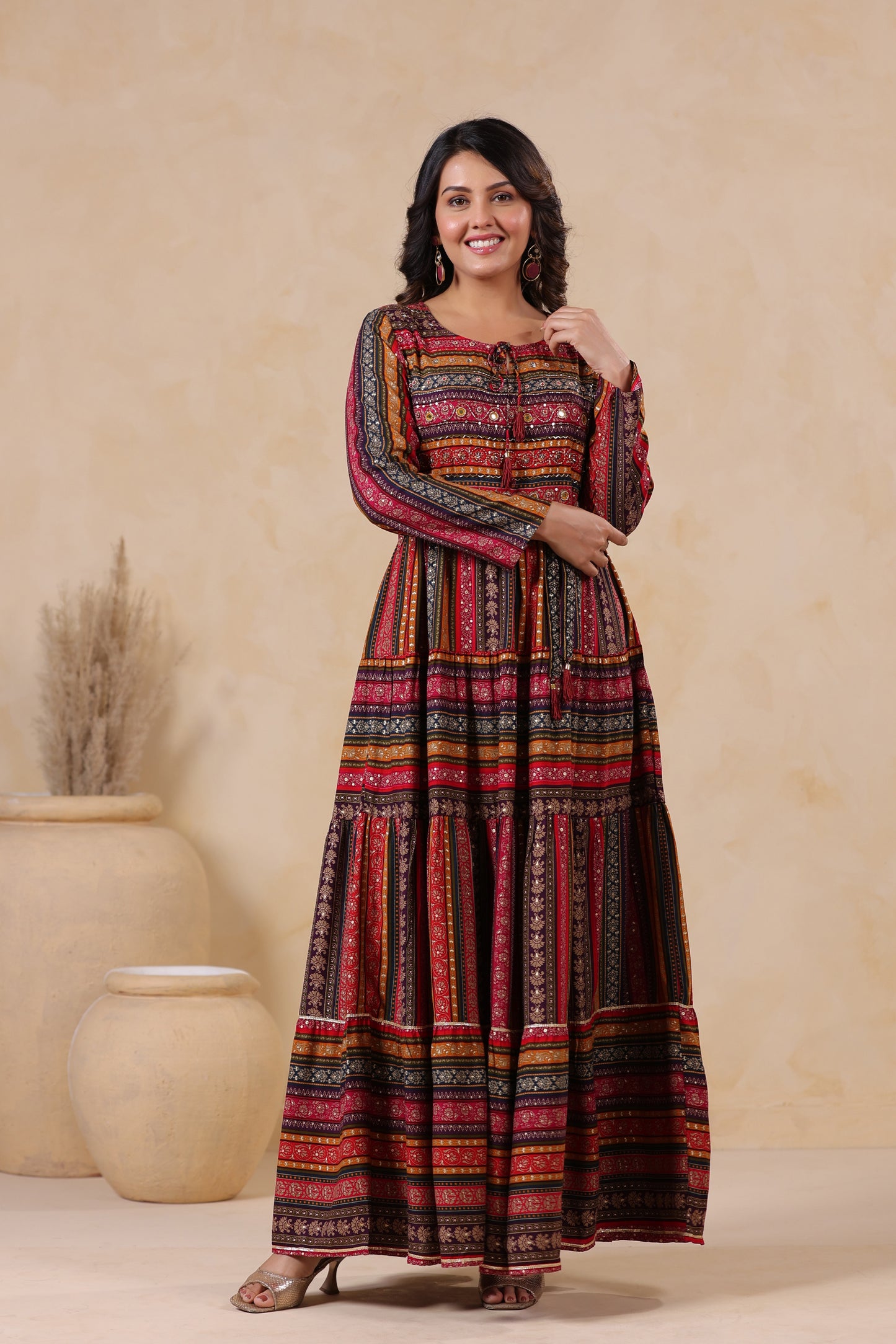 Mulberry Stripe Handwork Flair Gown