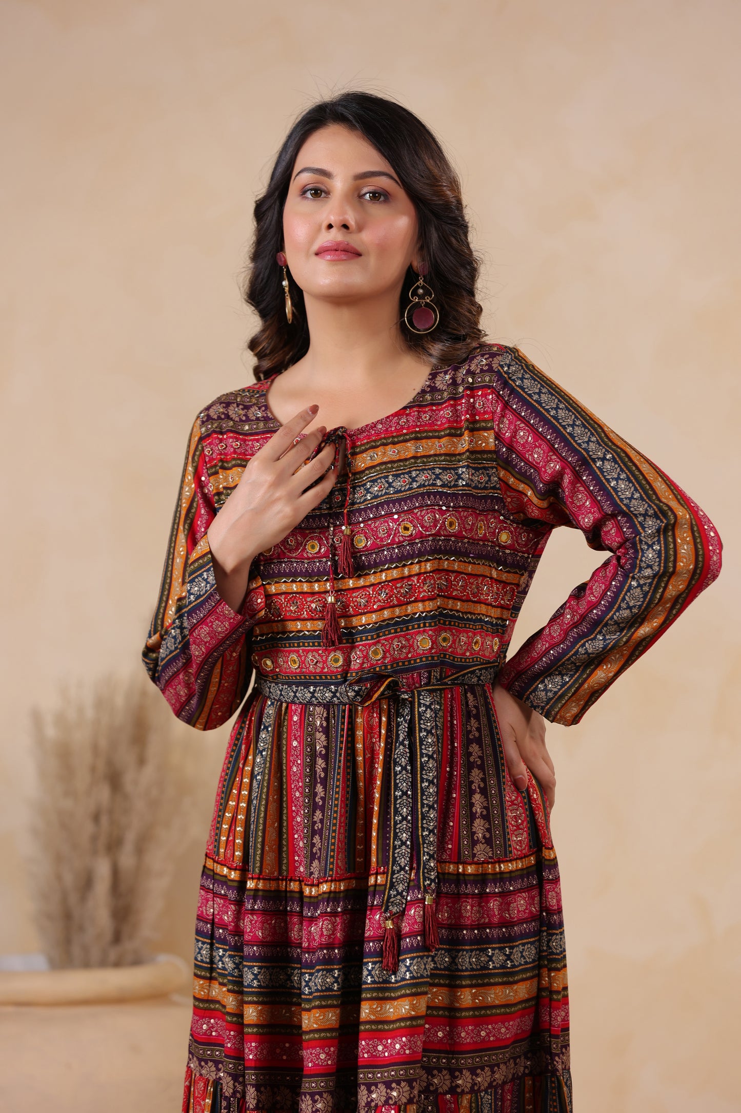 Mulberry Stripe Handwork Flair Gown