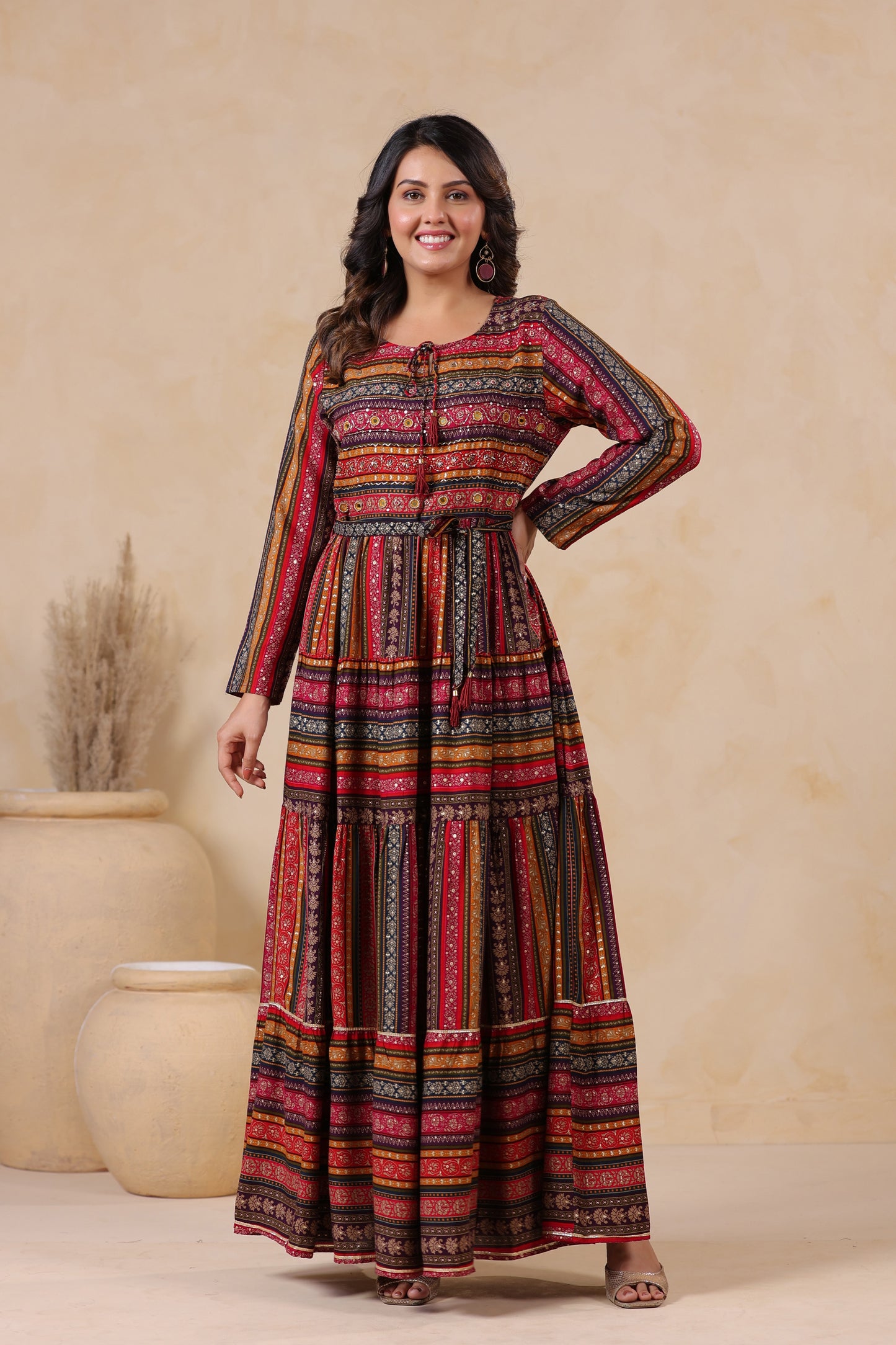 Mulberry Stripe Handwork Flair Gown