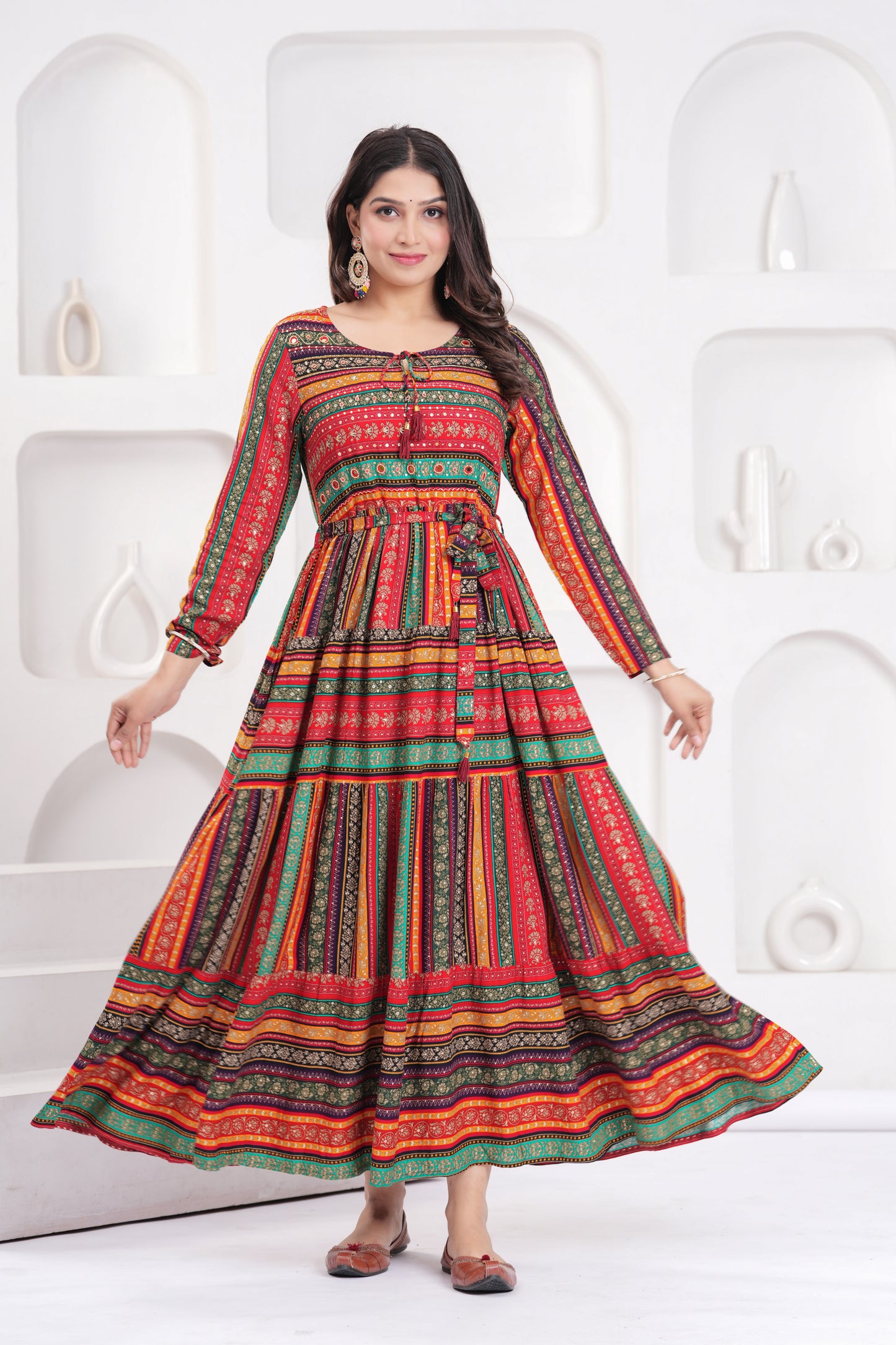 Multi Stripe Handwork Flair Gown