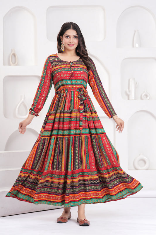Multi Stripe Handwork Flair Gown