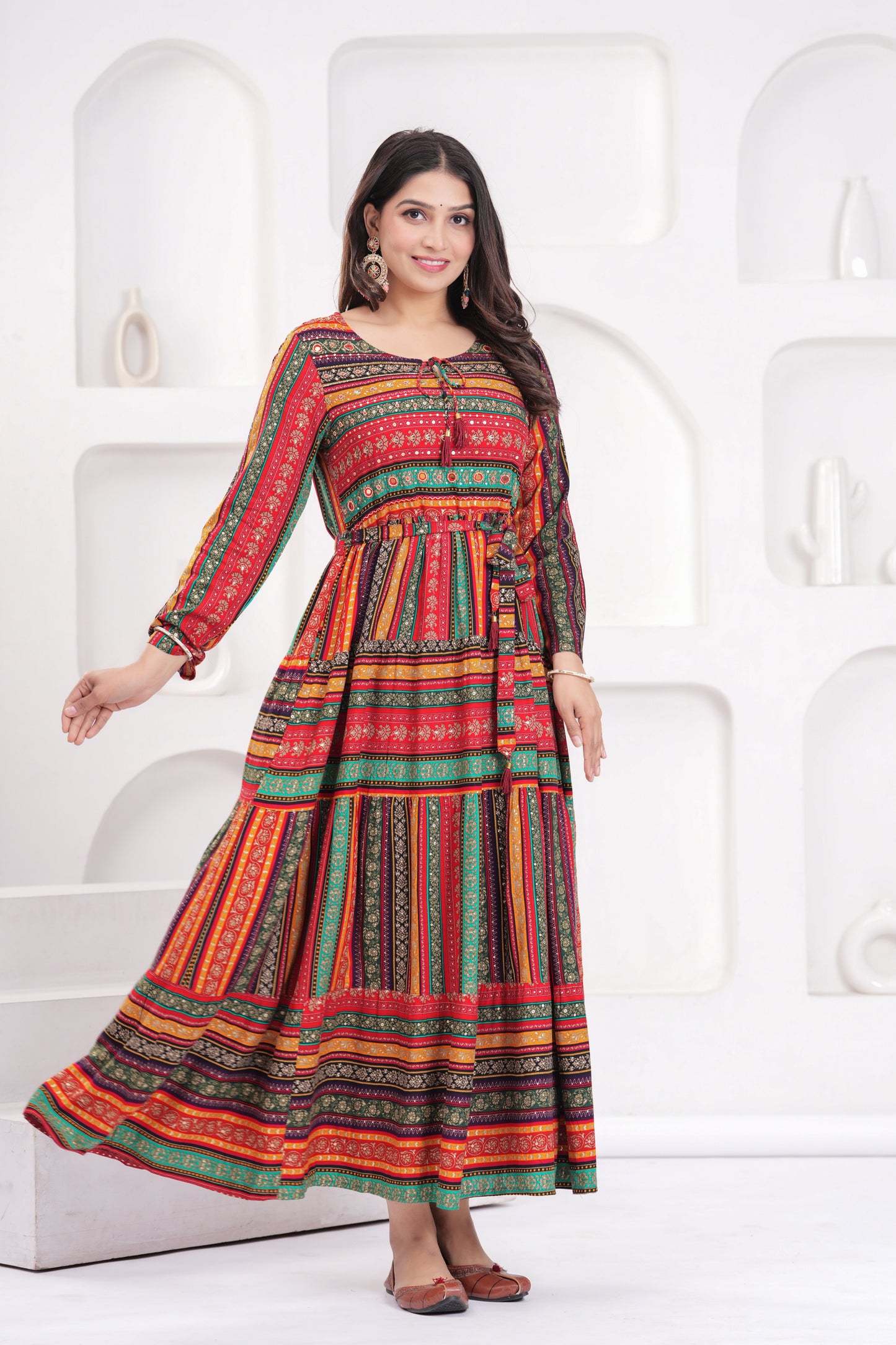 Multi Stripe Handwork Flair Gown