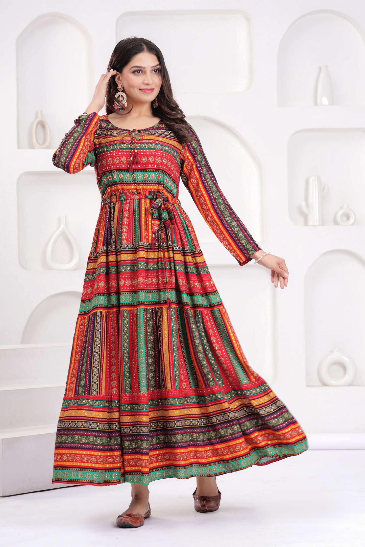 Multi Stripe Handwork Flair Gown