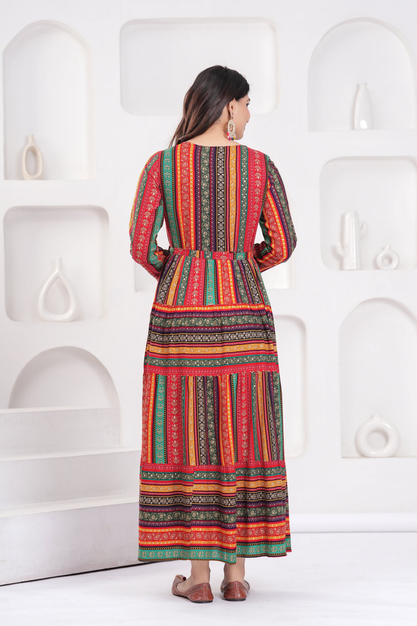 Multi Stripe Handwork Flair Gown