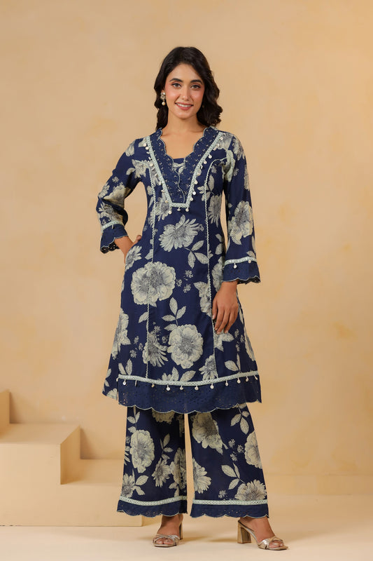 Deep Blue Handwork Co-ord Set