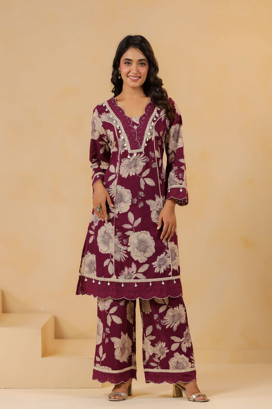 Deep Purple Handwork Co-ord Set