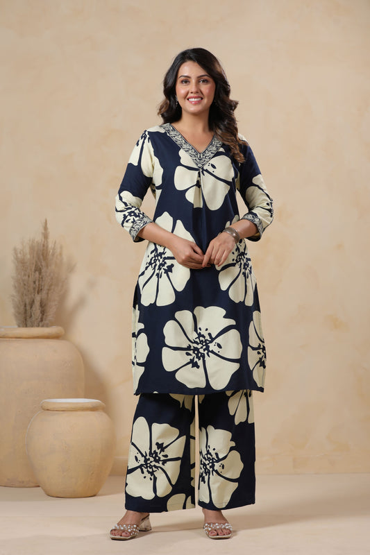 Peacock Blue Floral Printed Co-ord Set
