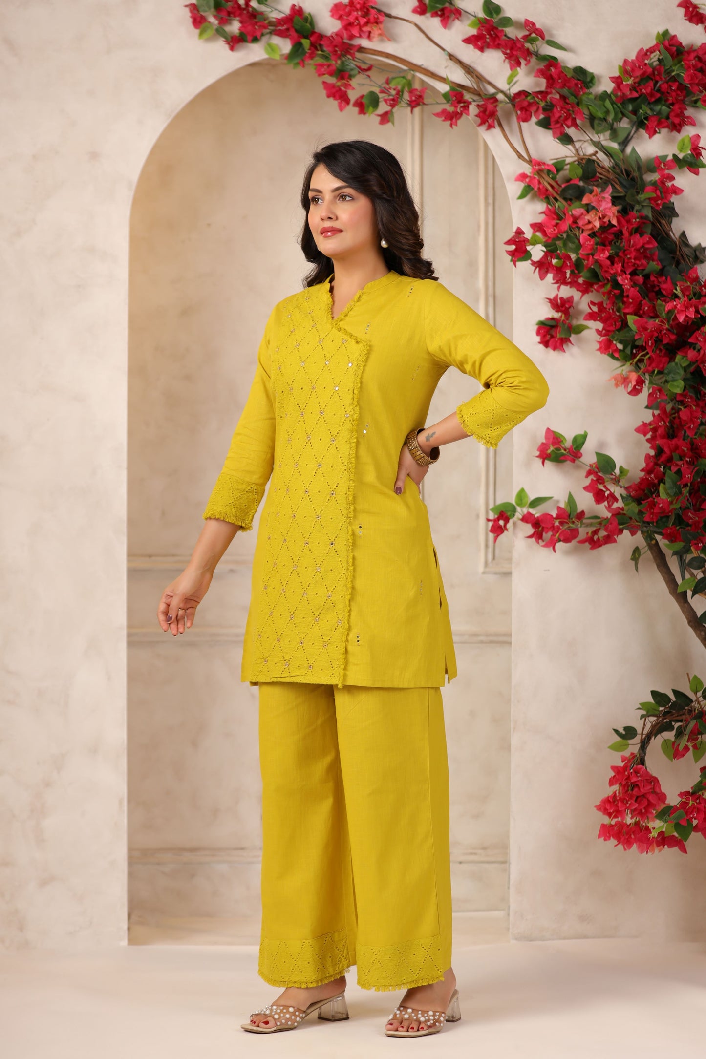 Lemon Green Handwork Schiffli Co-ord Set