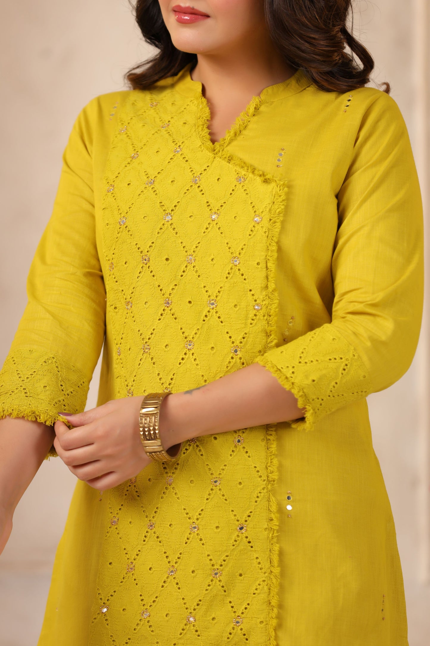 Lemon Green Handwork Schiffli Co-ord Set