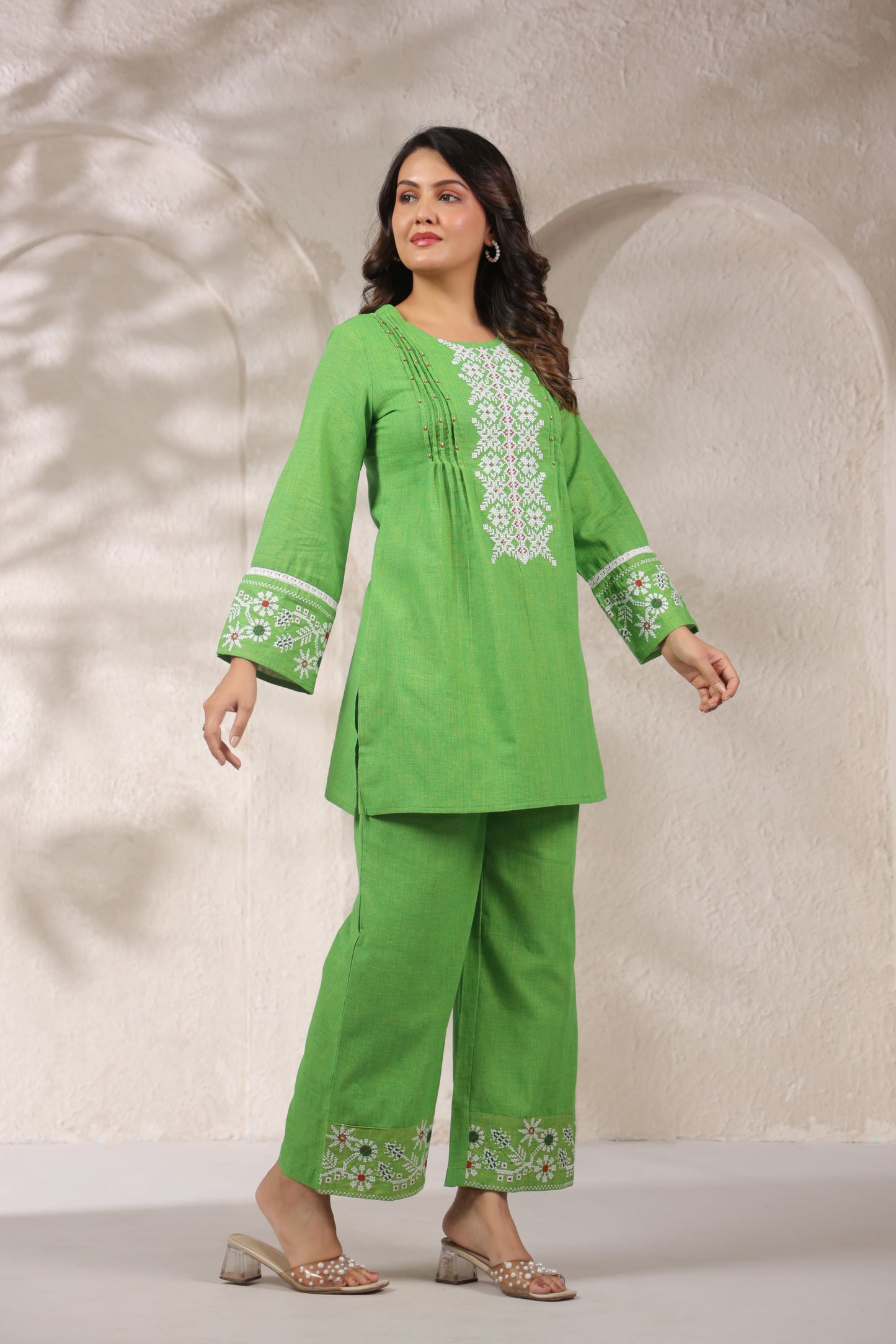 Neon Green Pleated Handwork Co-ord Set