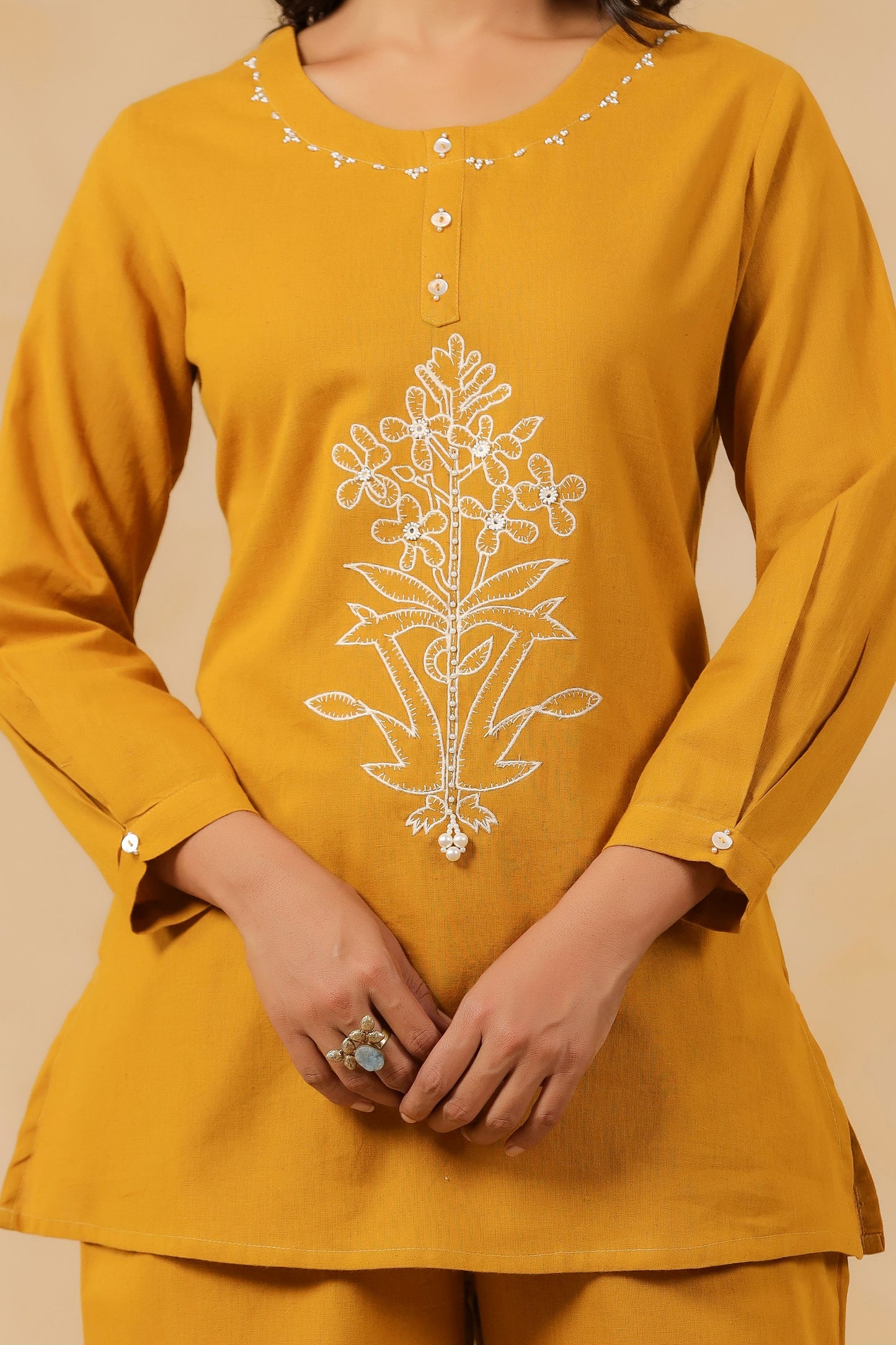 Mustard Embroidery Co-ord Set