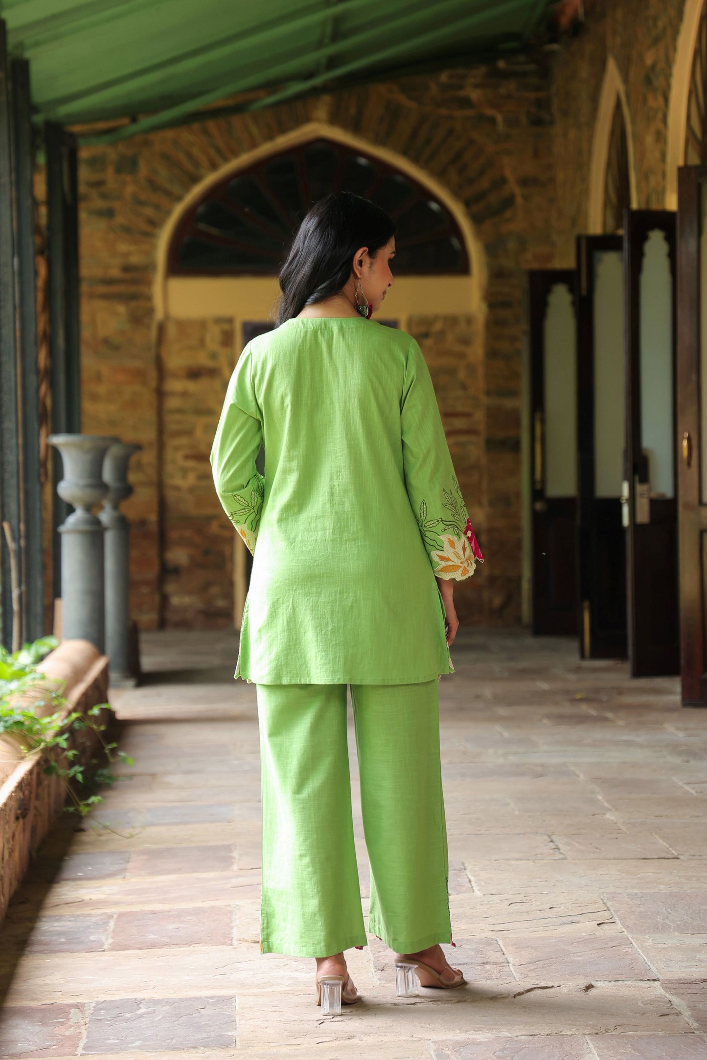 Green Floral Embroidered Co-ord Set