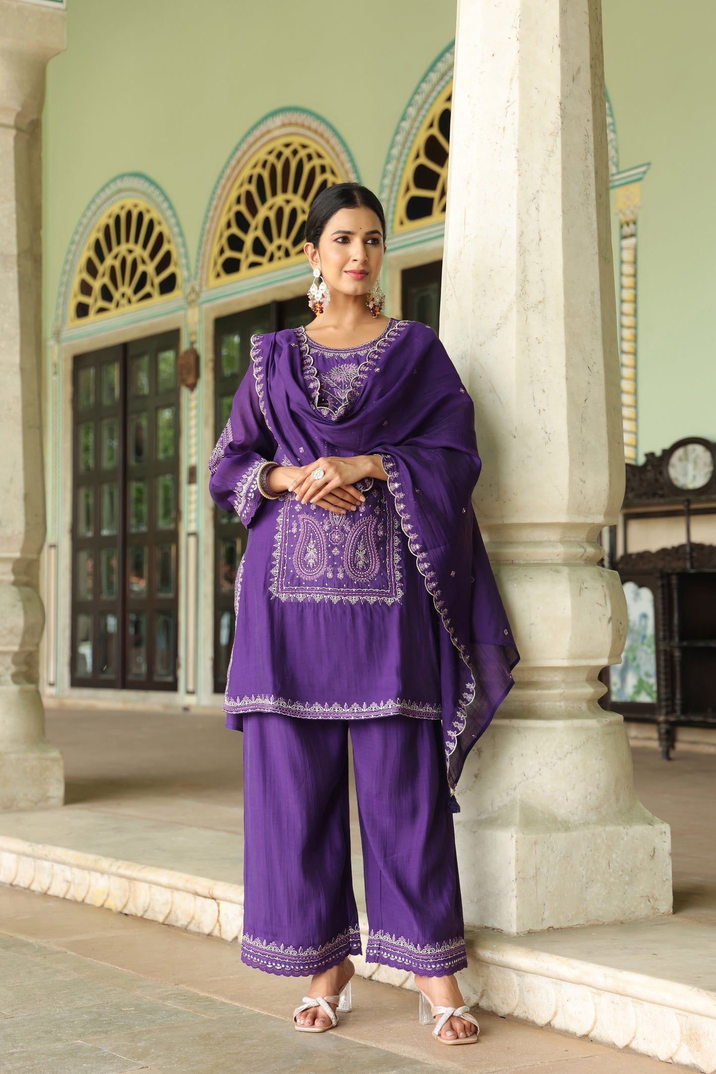 Cadbury Purple Embroidery 3-Pcs Suit Set