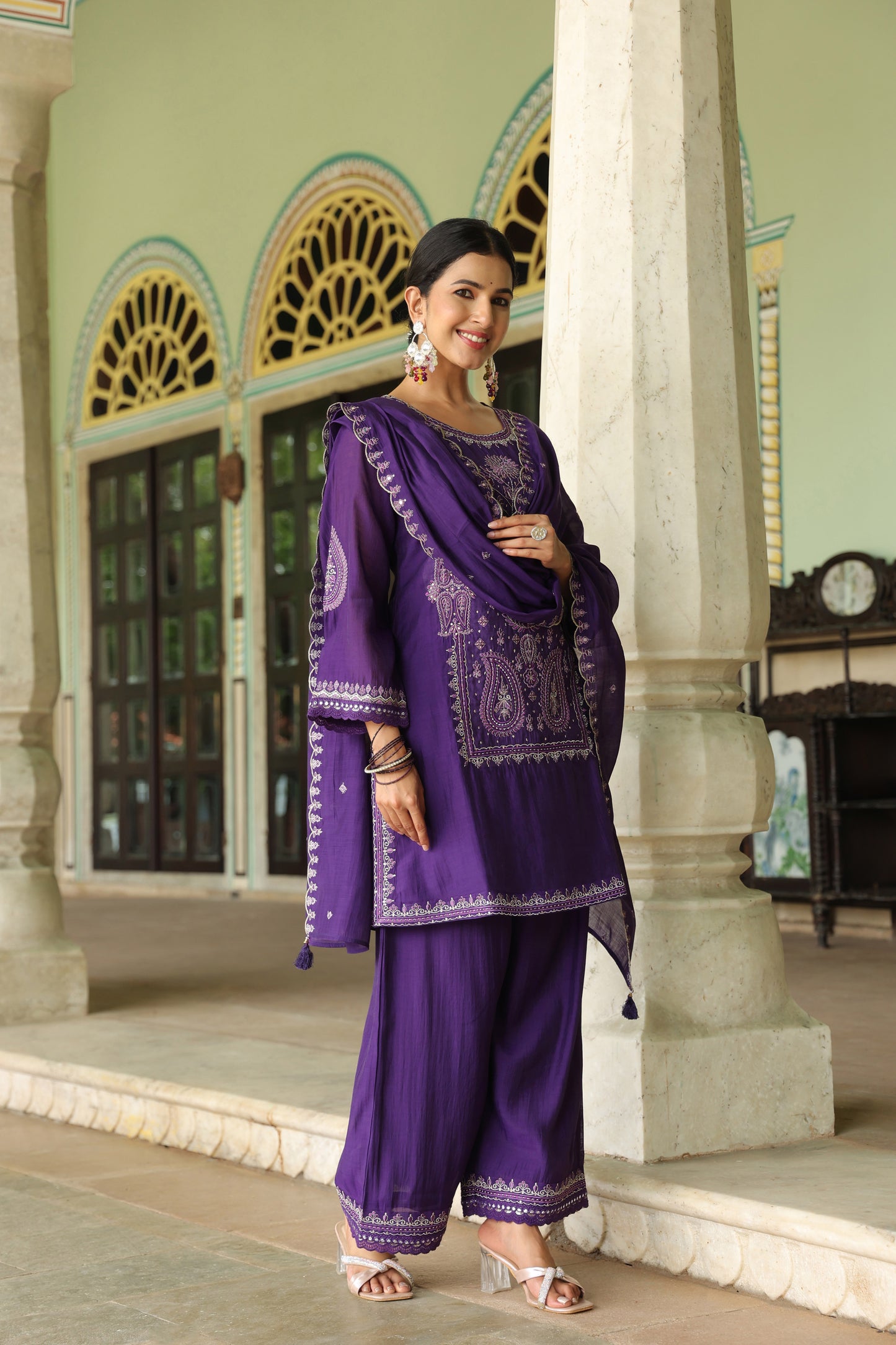 Cadbury Purple Embroidery 3-Pcs Suit Set