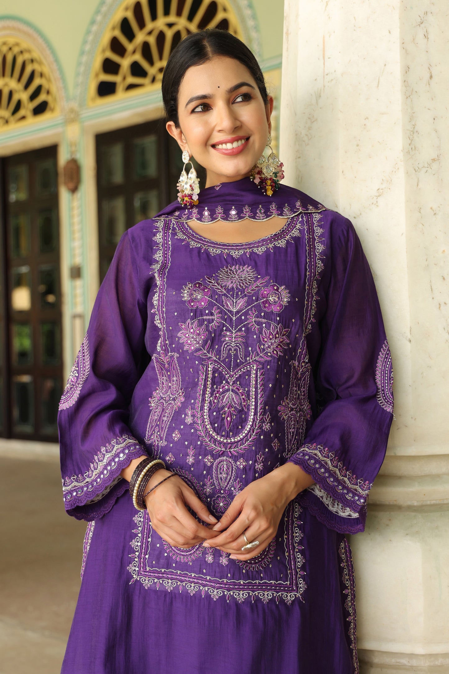 Cadbury Purple Embroidery 3-Pcs Suit Set