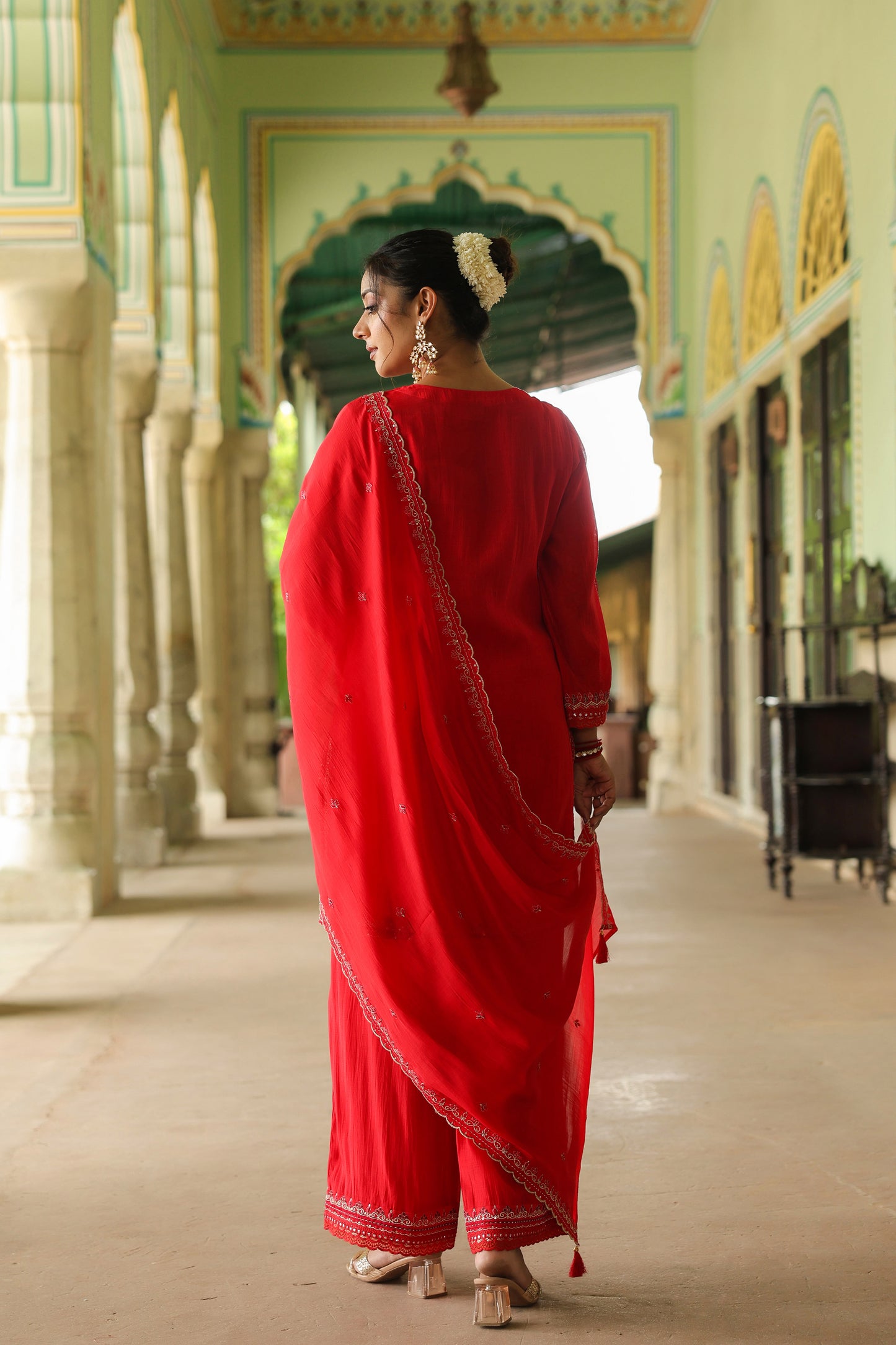Ruby Red Embroidery 3-Pcs Suit Set