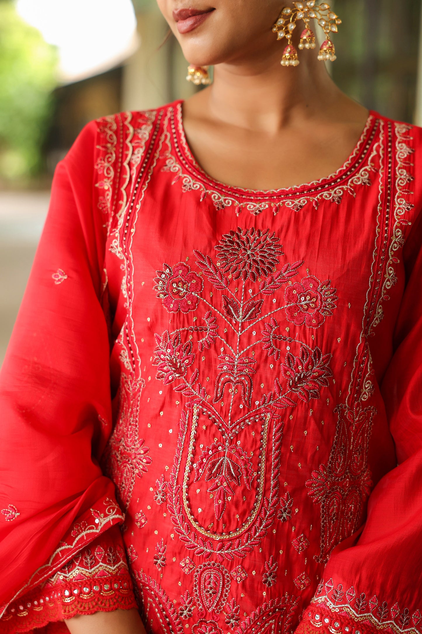 Ruby Red Embroidery 3-Pcs Suit Set