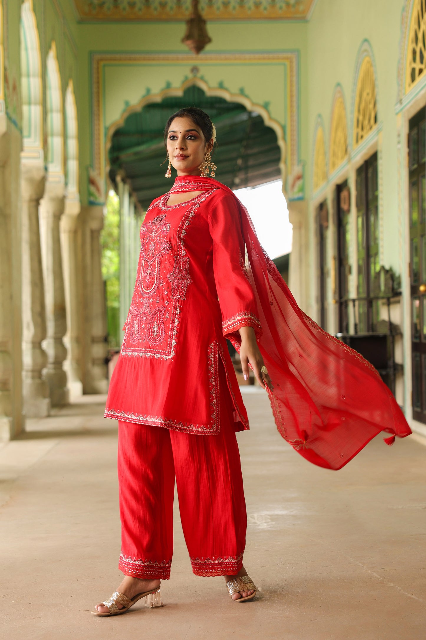 Ruby Red Embroidery 3-Pcs Suit Set