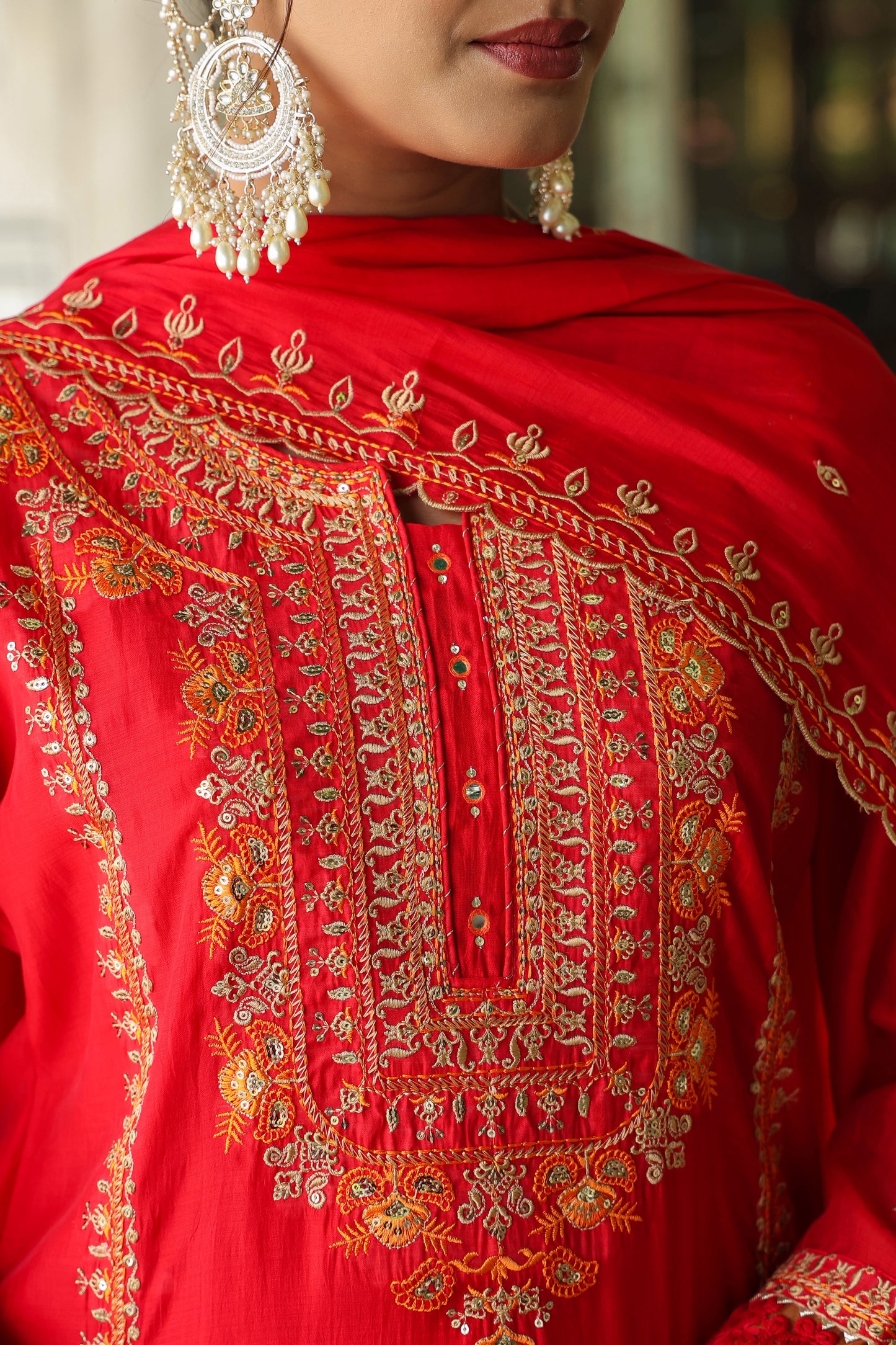 Cranberry Embroidery 3-Pcs Suit Set
