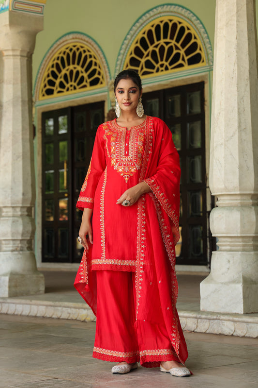 Cranberry Embroidery 3-Pcs Suit Set