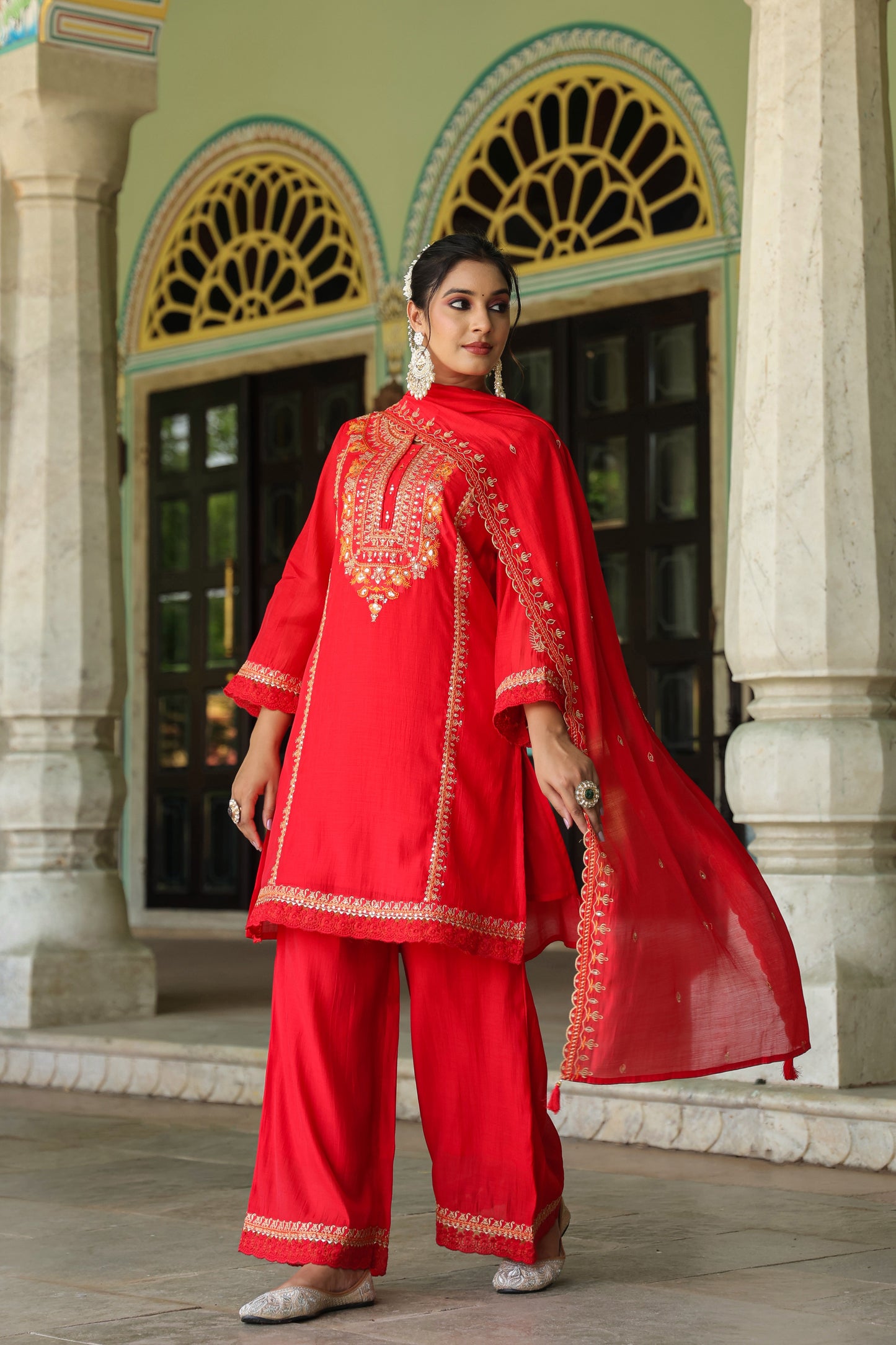 Cranberry Embroidery 3-Pcs Suit Set