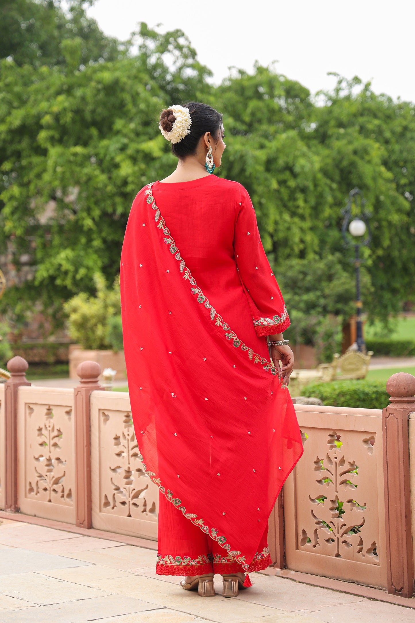Giraffe Embroidered Red 3-Pcs Suit Set