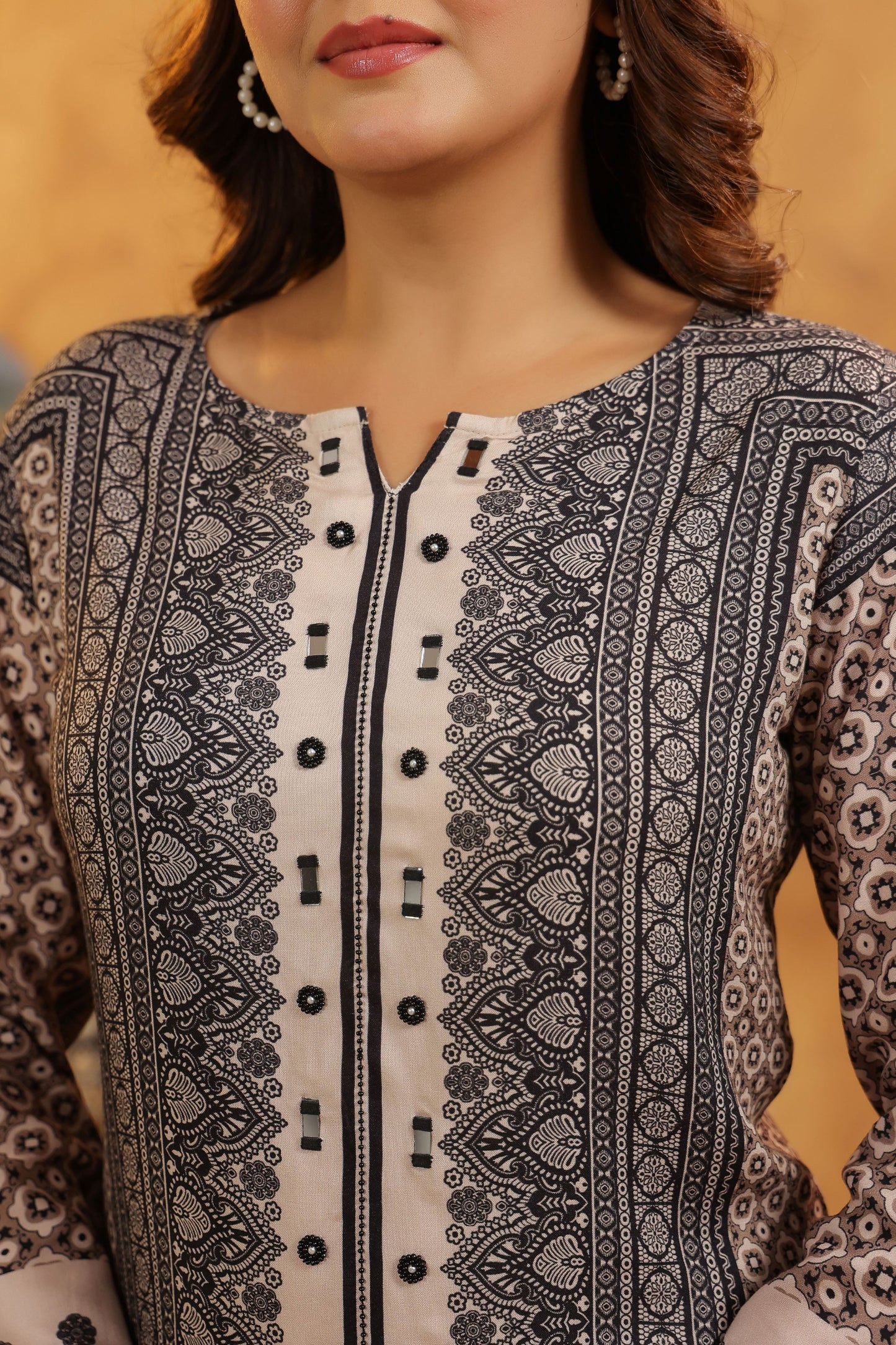 Grey-White Mirror-Work Co-ord Set