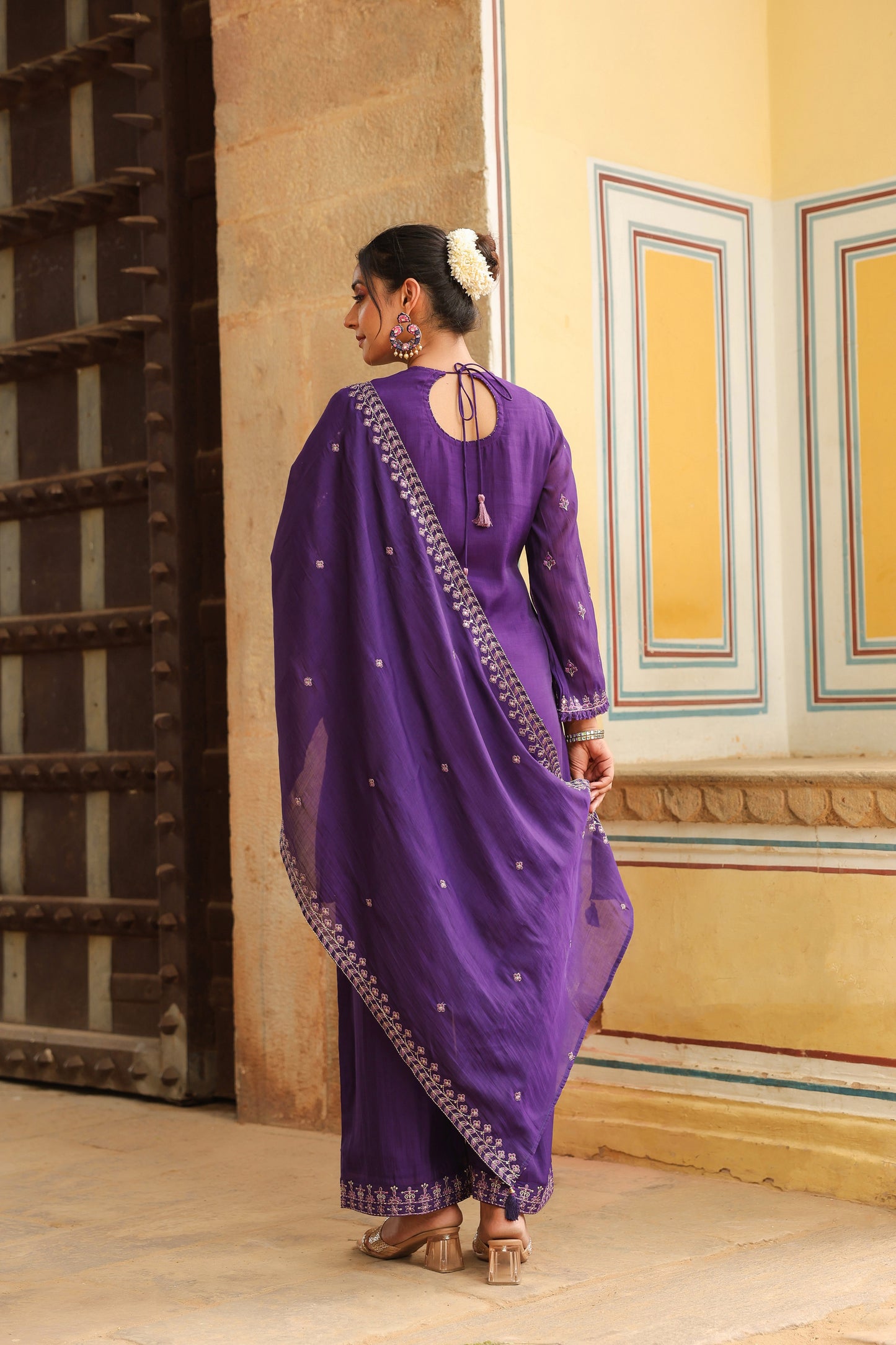 Cadbury Purple Embroidered 3-Pcs Suit Set