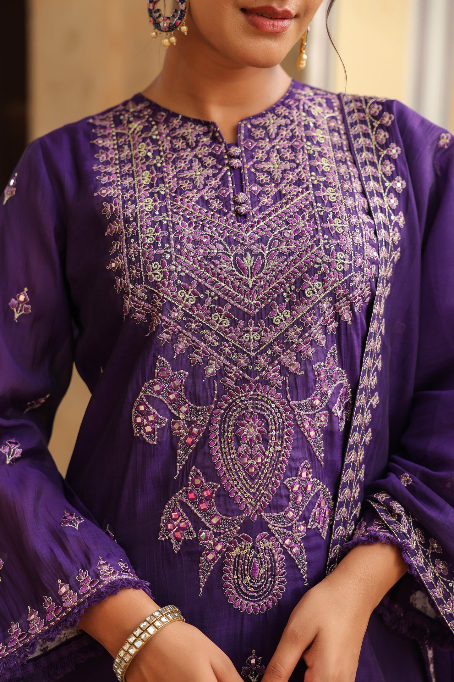 Cadbury Purple Embroidered 3-Pcs Suit Set