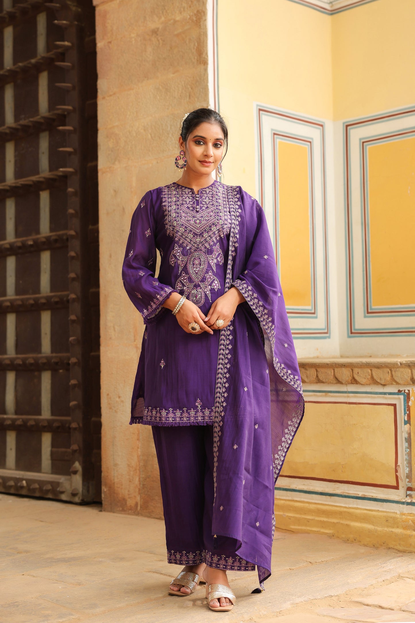 Cadbury Purple Embroidered 3-Pcs Suit Set