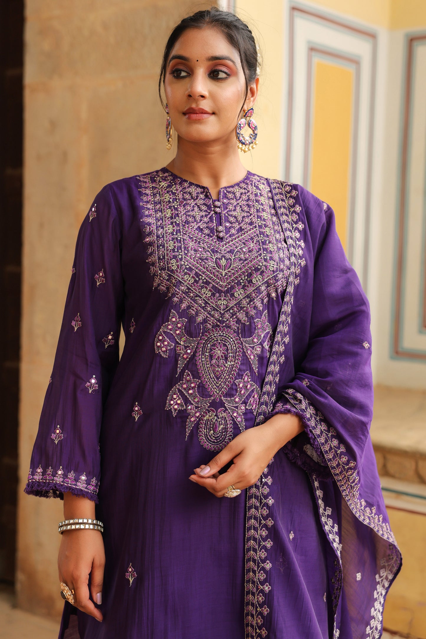 Cadbury Purple Embroidered 3-Pcs Suit Set