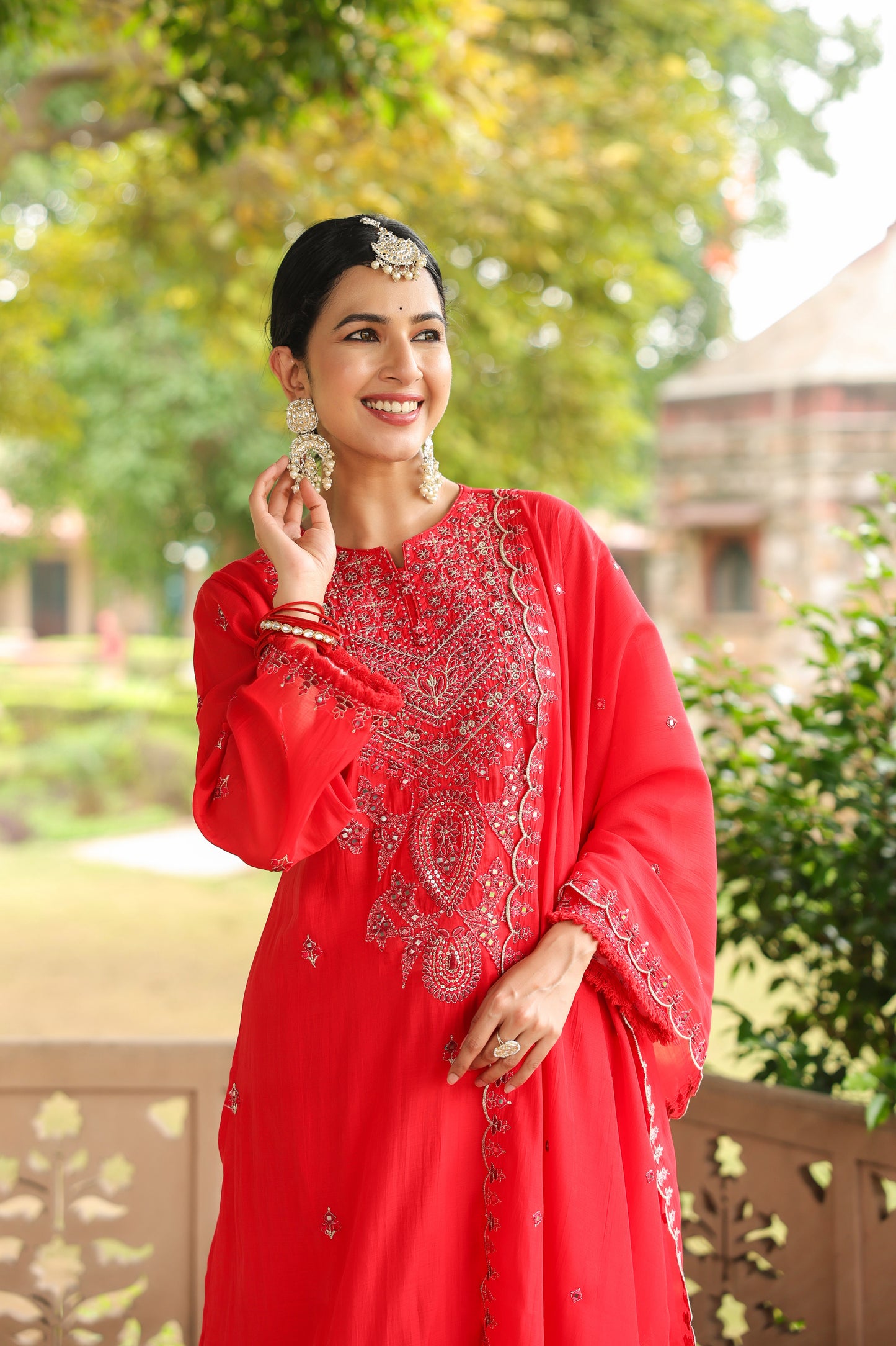 Scarlett Red Embroidery 3-Pcs Suit Set