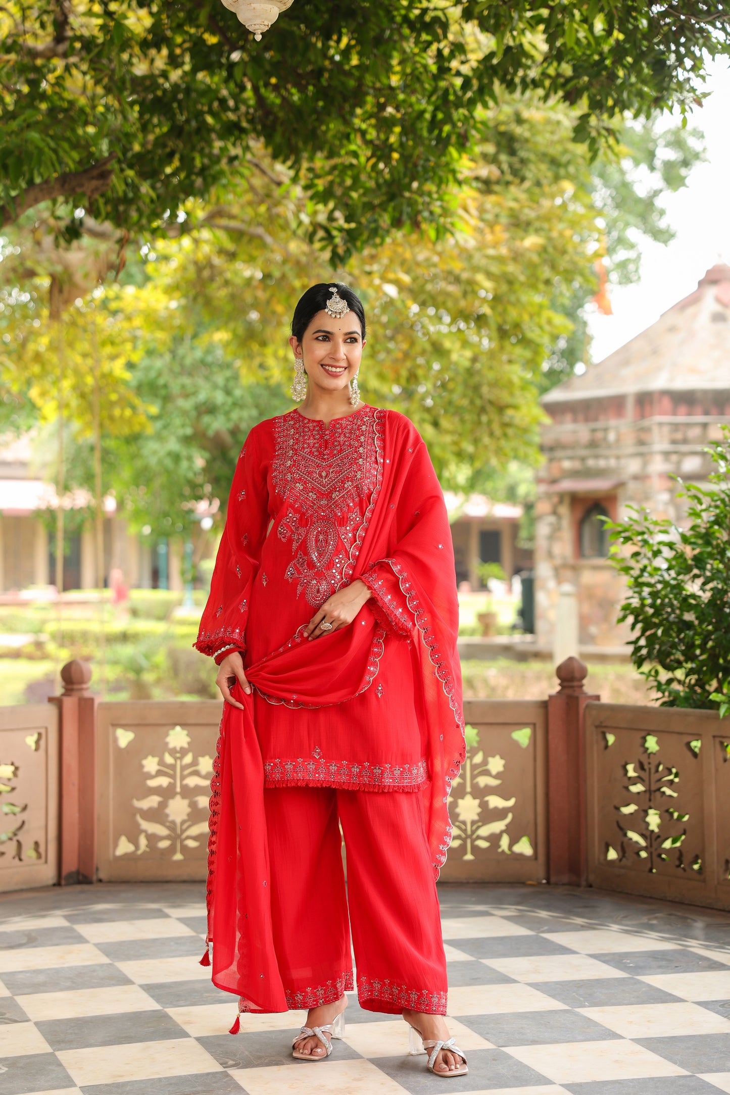 Scarlett Red Embroidery 3-Pcs Suit Set