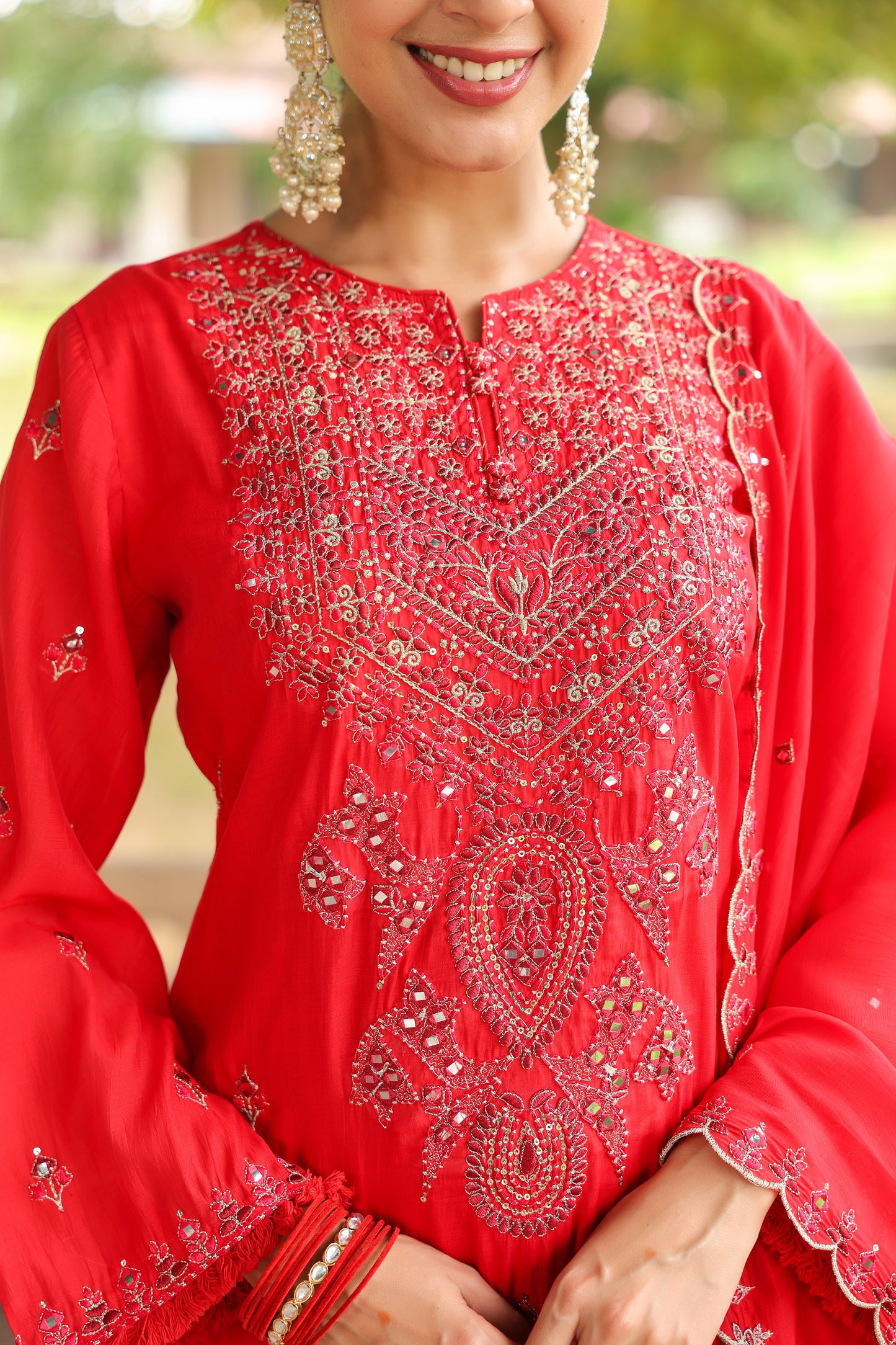 Scarlett Red Embroidery 3-Pcs Suit Set