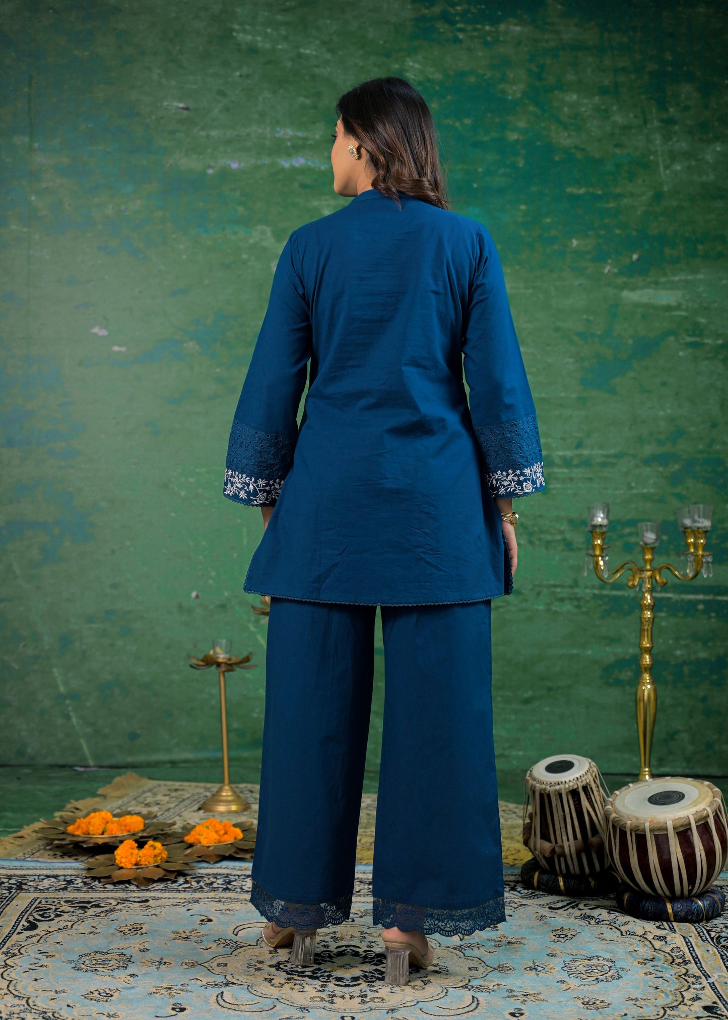 Azure Blue Schiffli Handwork Co-ord Set