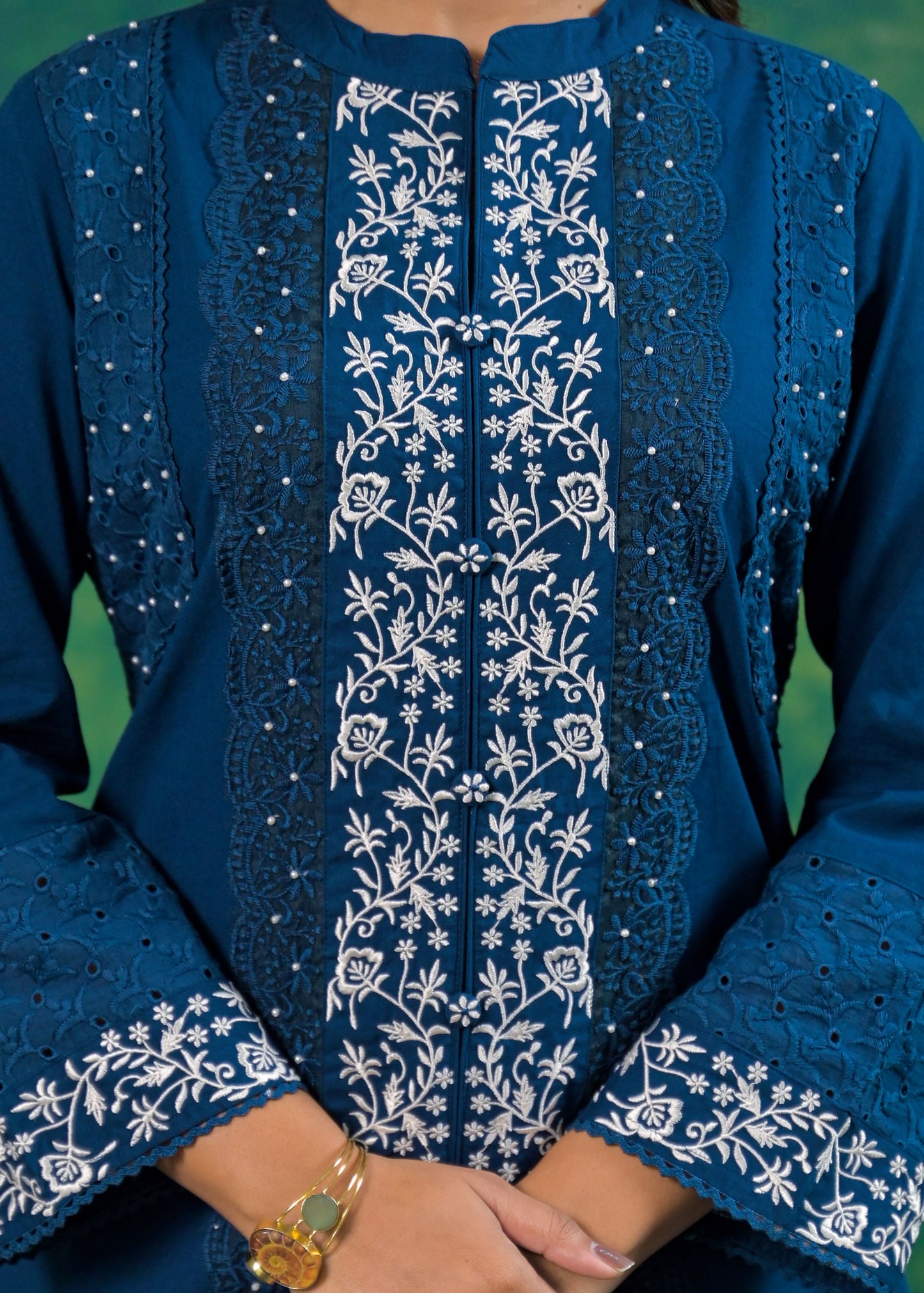 Azure Blue Schiffli Handwork Co-ord Set