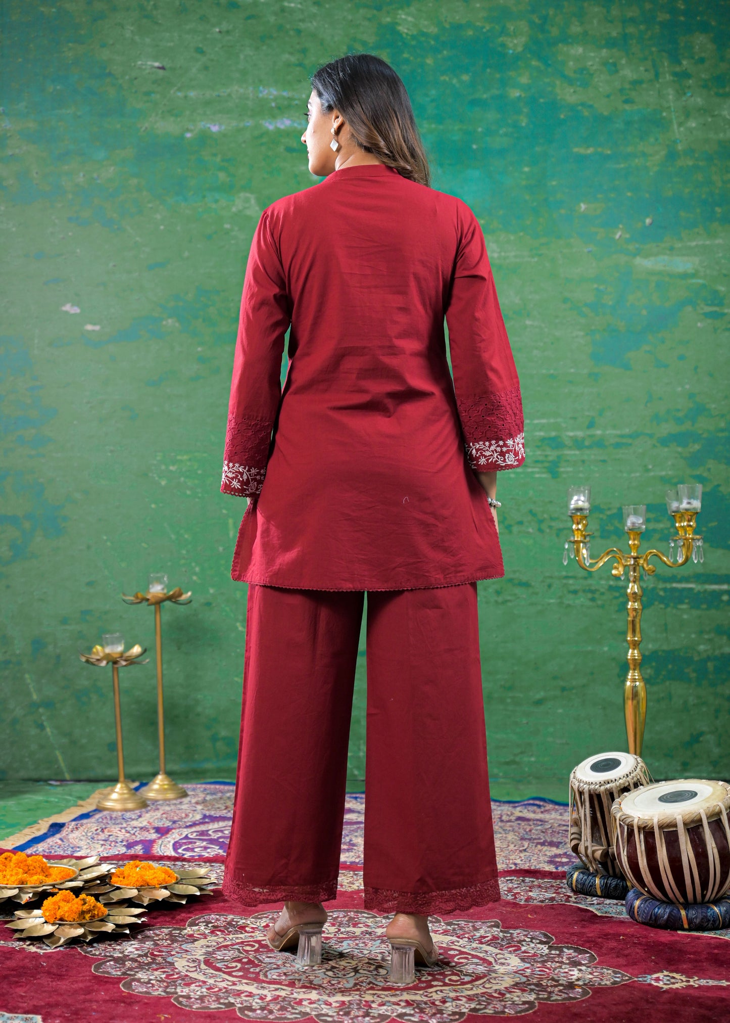 Deep Maroon Schiffli Handwork Co-ord Set