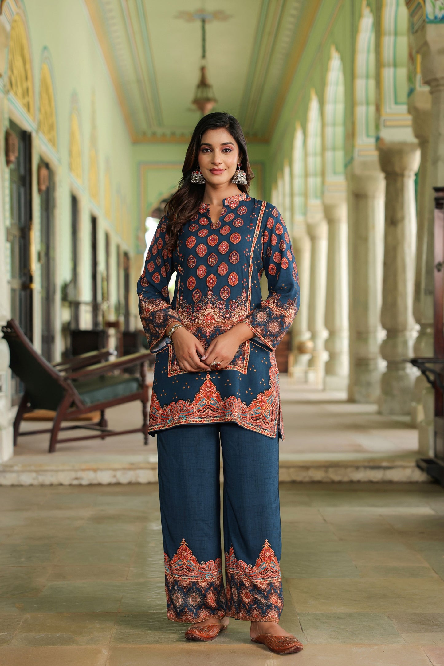 Deep Blue Digital Print Handwork Co-ord Set