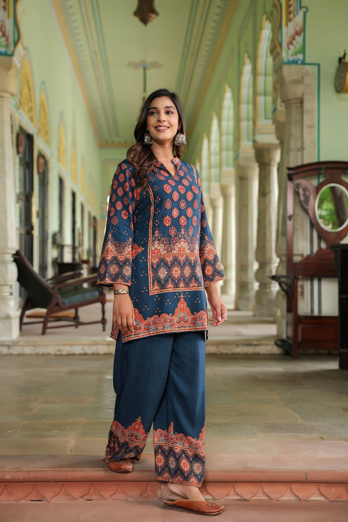 Deep Blue Digital Print Handwork Co-ord Set