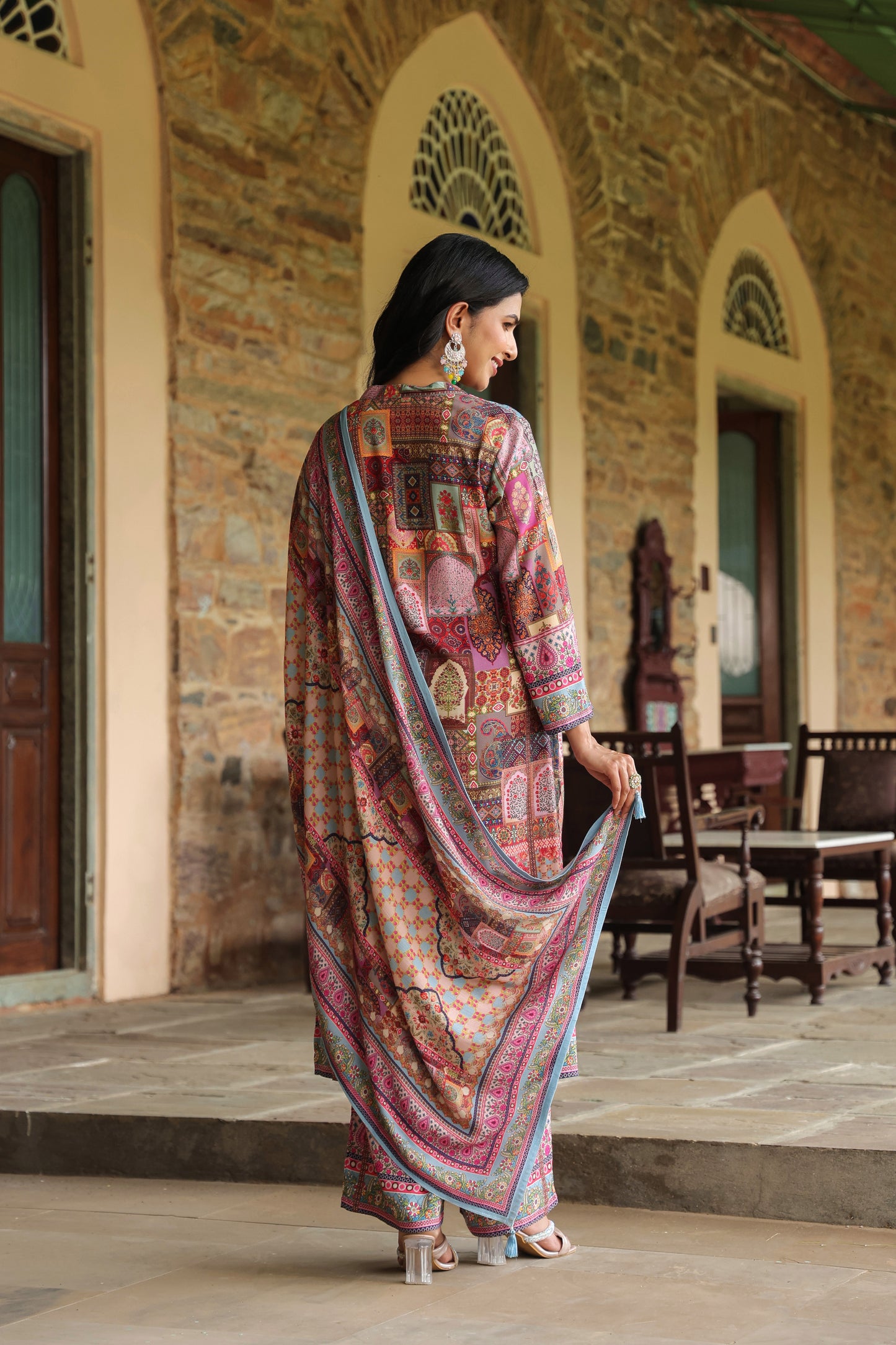 Digital Periwinkle Blue Handwork 3-Pcs Suit Set