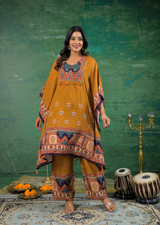 Pure Muslin Rust Brown Kaftan Set