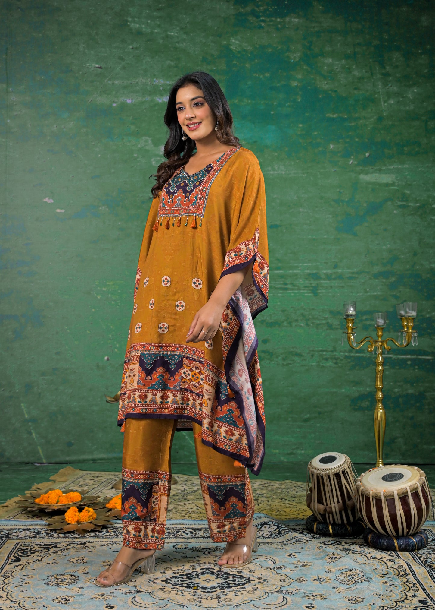 Pure Muslin Rust Brown Kaftan Set