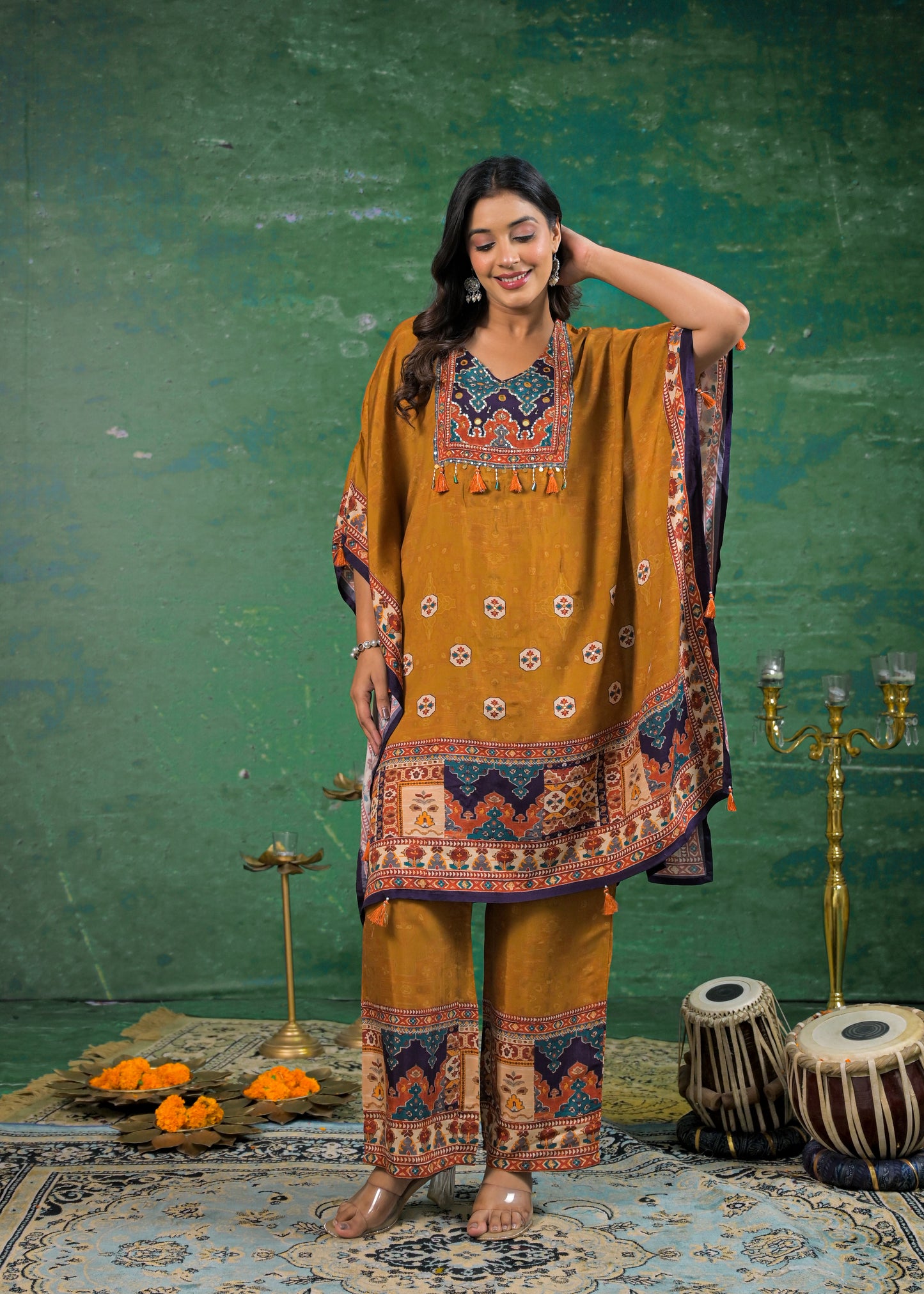 Pure Muslin Rust Brown Kaftan Set