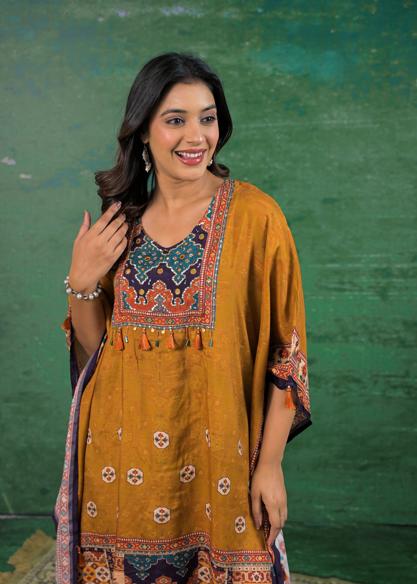 Pure Muslin Rust Brown Kaftan Set