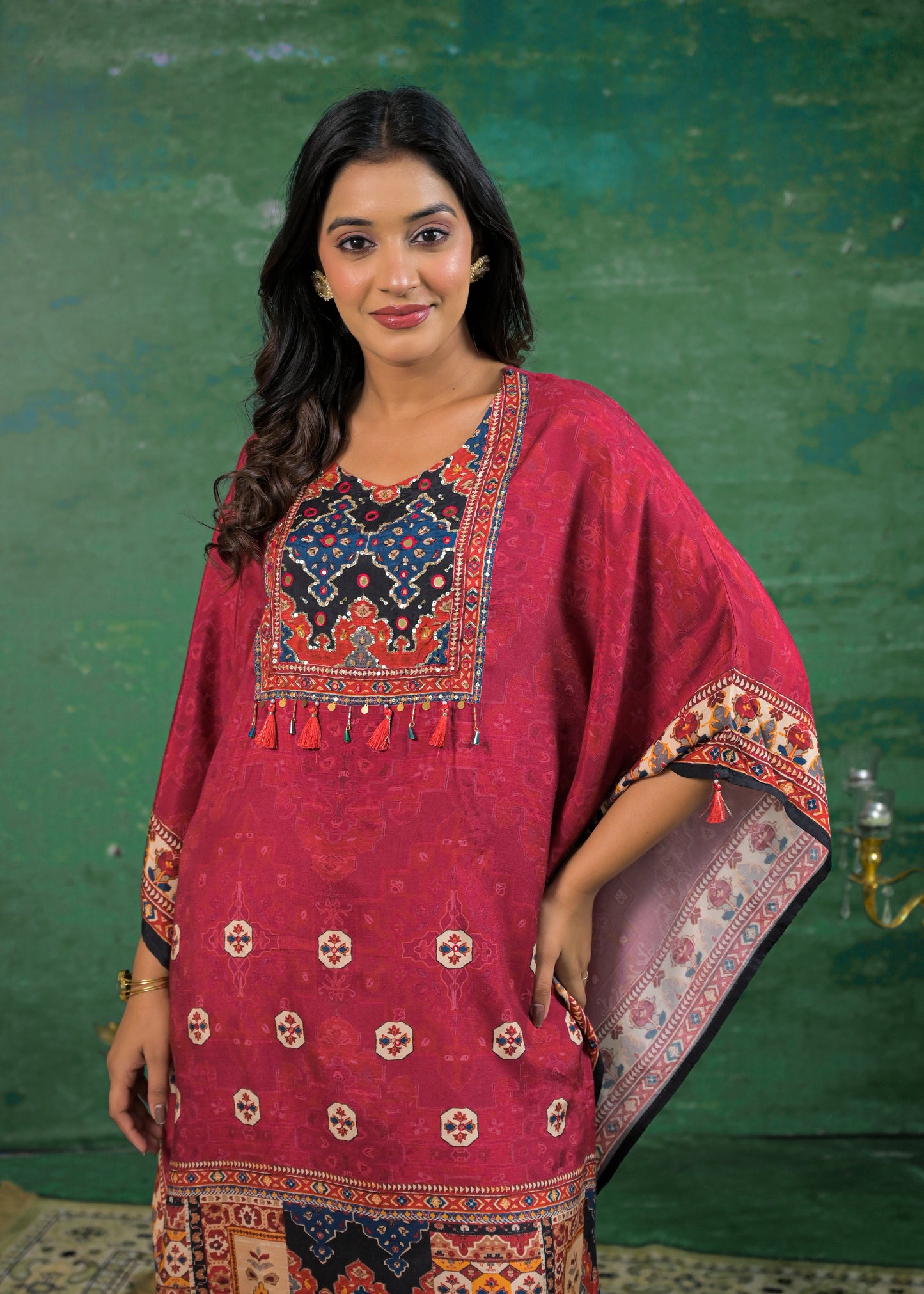 Pure Muslin Crimson Red Kaftan Set