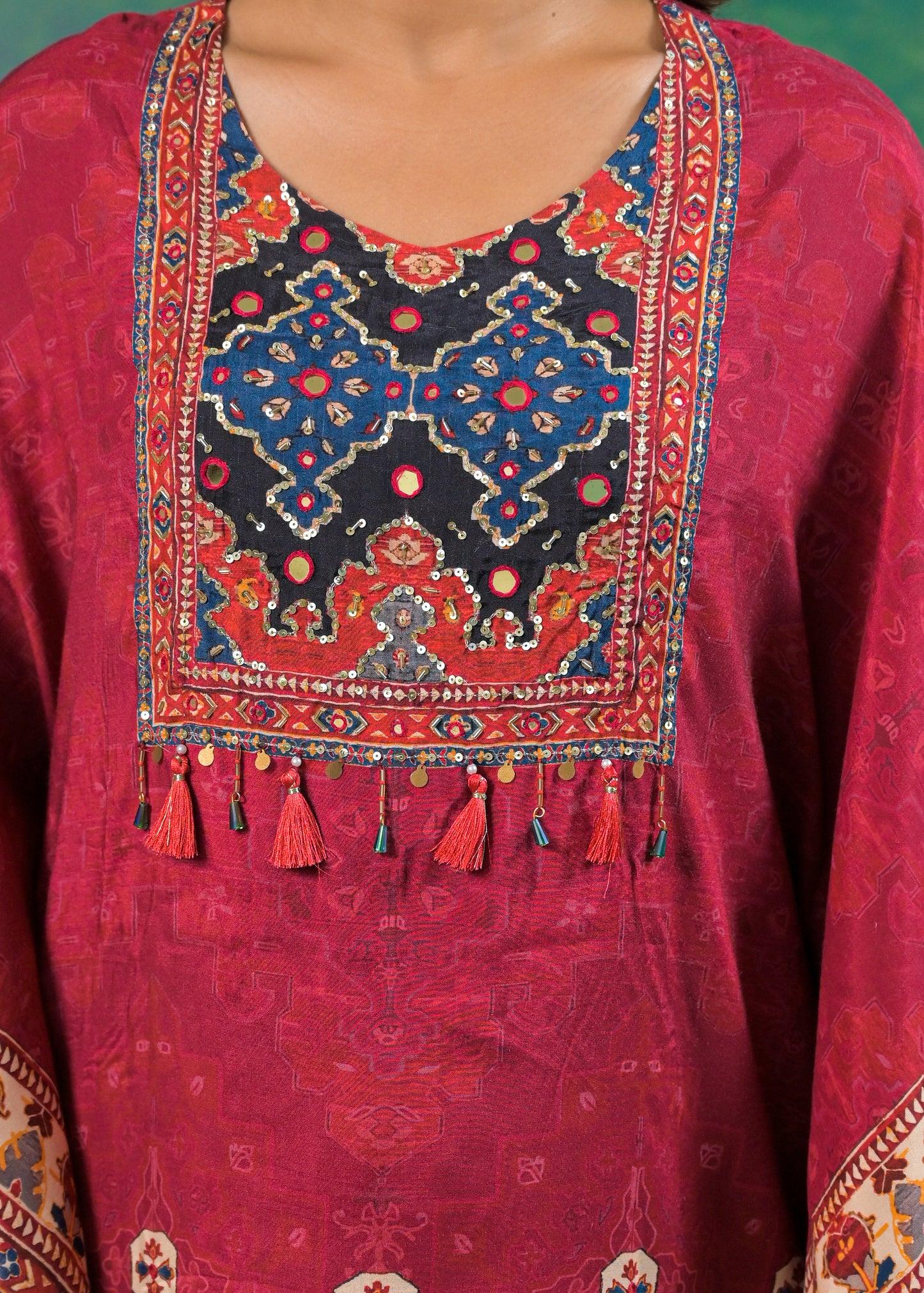 Pure Muslin Crimson Red Kaftan Set