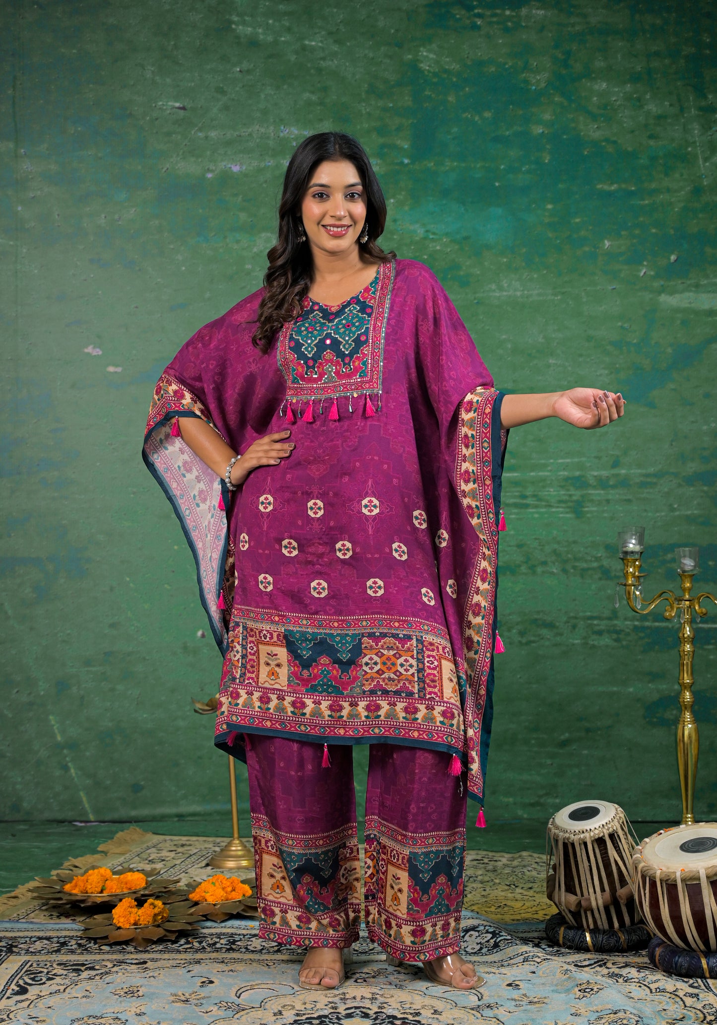 Pure Muslin Royal Purple Kaftan Set