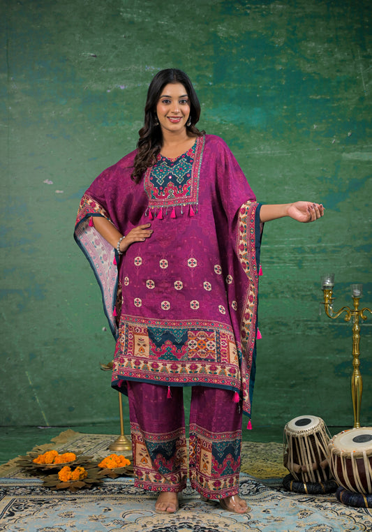 Pure Muslin Royal Purple Kaftan Set