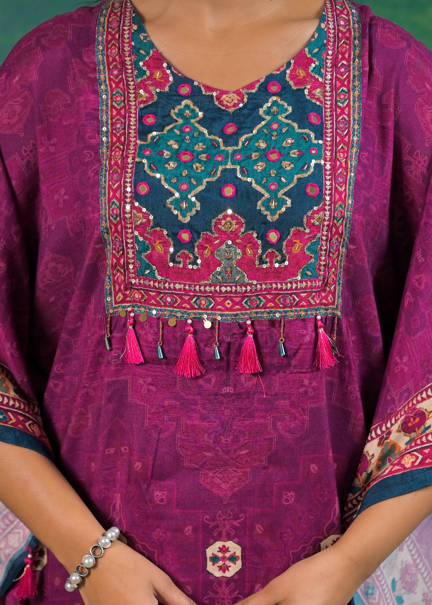 Pure Muslin Royal Purple Kaftan Set