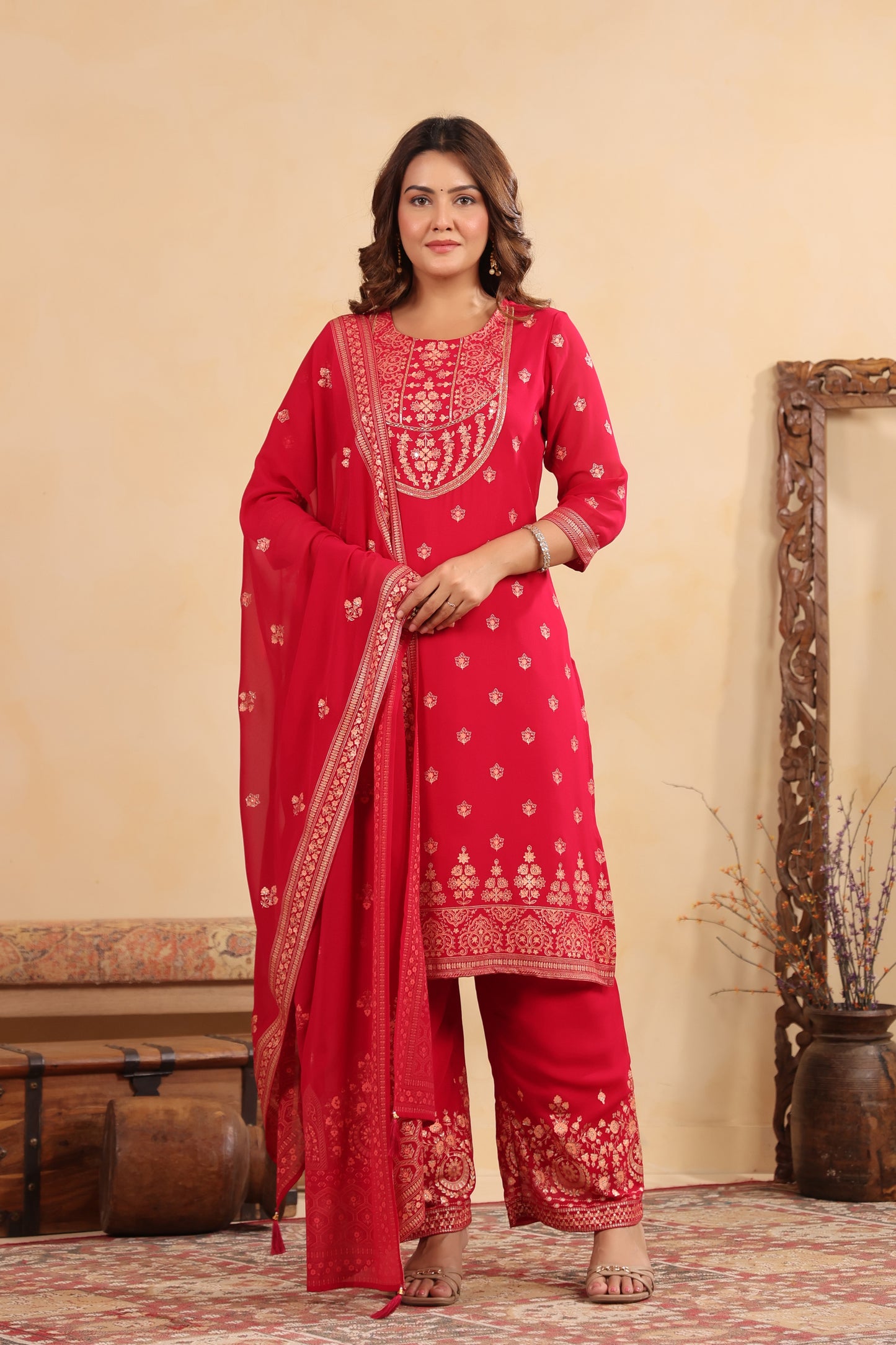 Rani Georgette Handwork 3-Pcs Suit Set